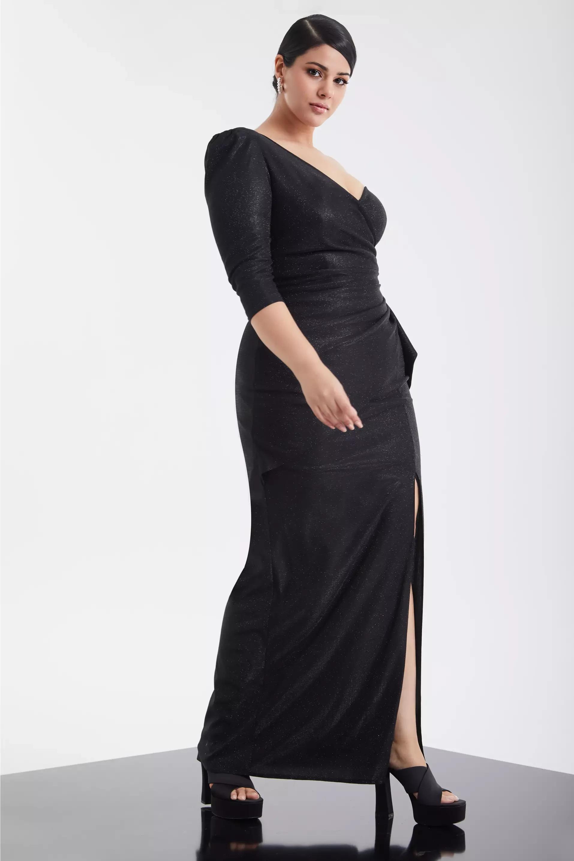 Black plus size glare one arm maxi dress