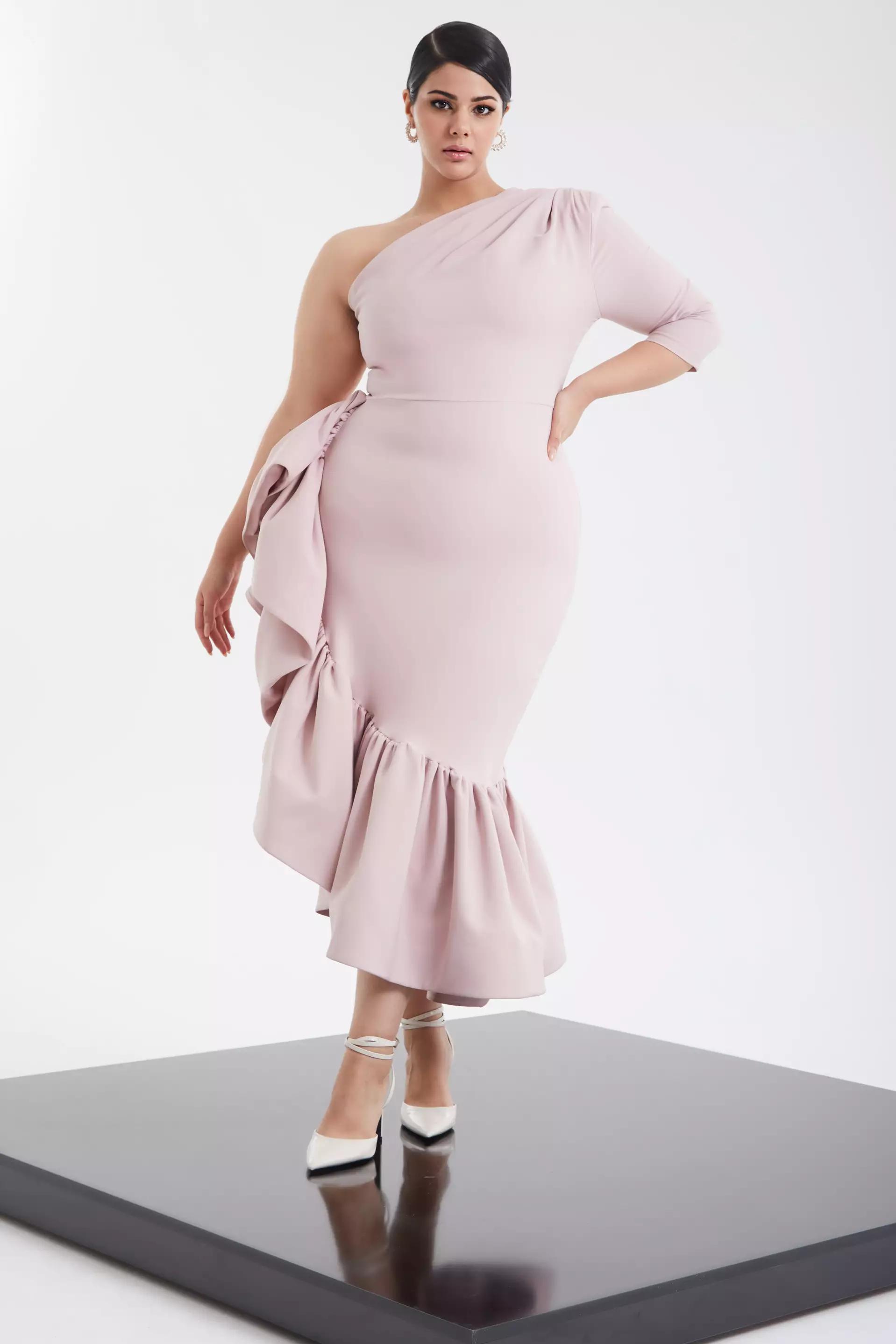 Blush plus size crepe one arm maxi dress