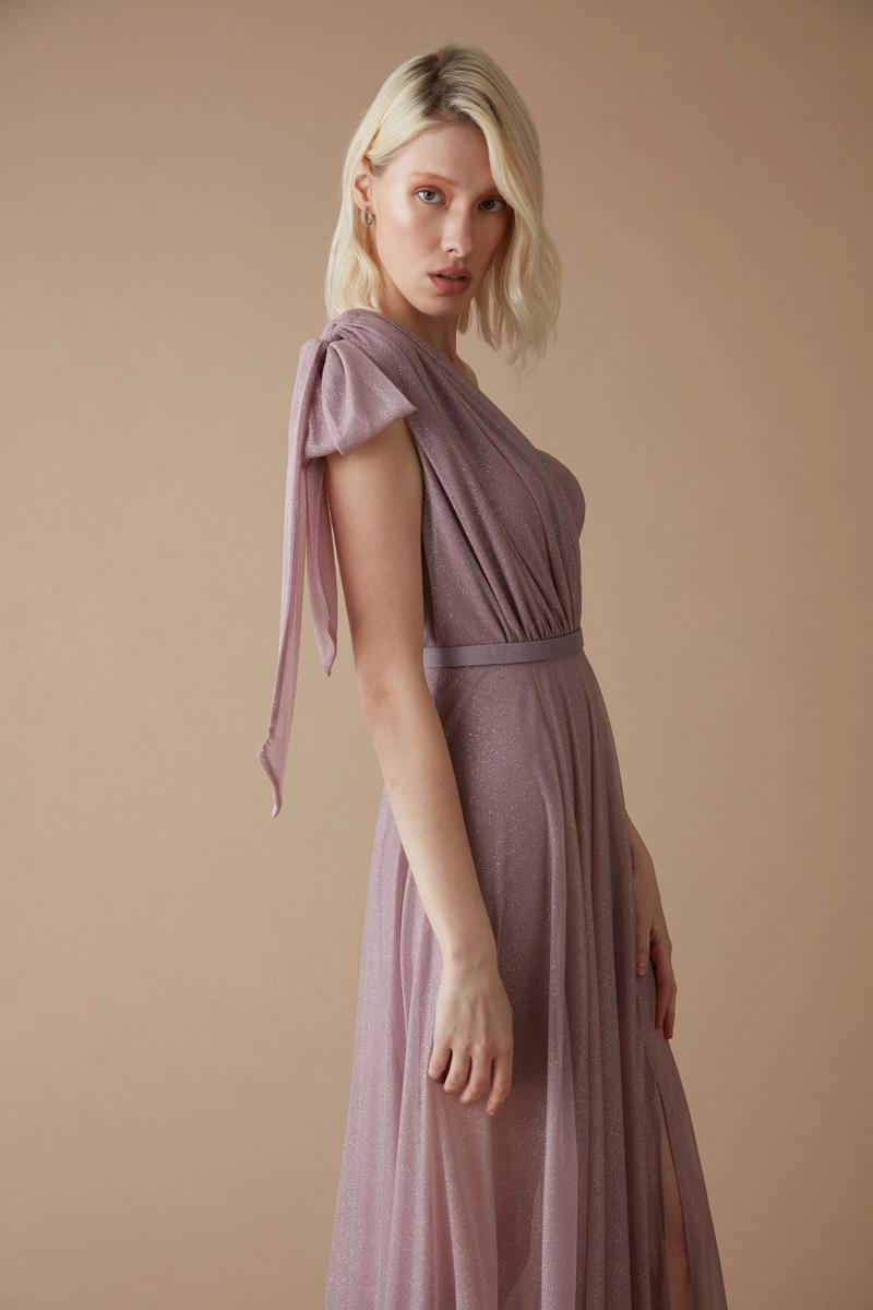 Lilac tulle one arm maxi dress