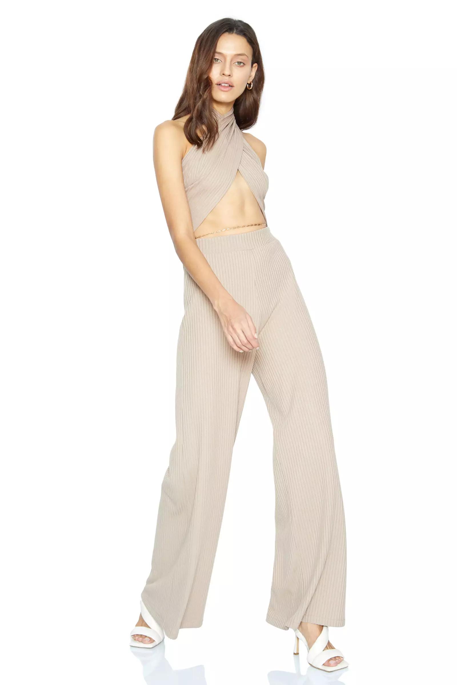 Beige knitted maxi pants