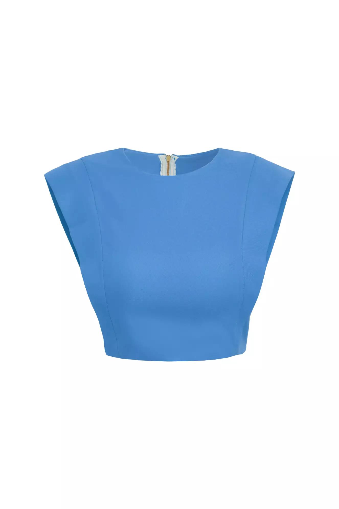 Blue crepe sleeveless crop top