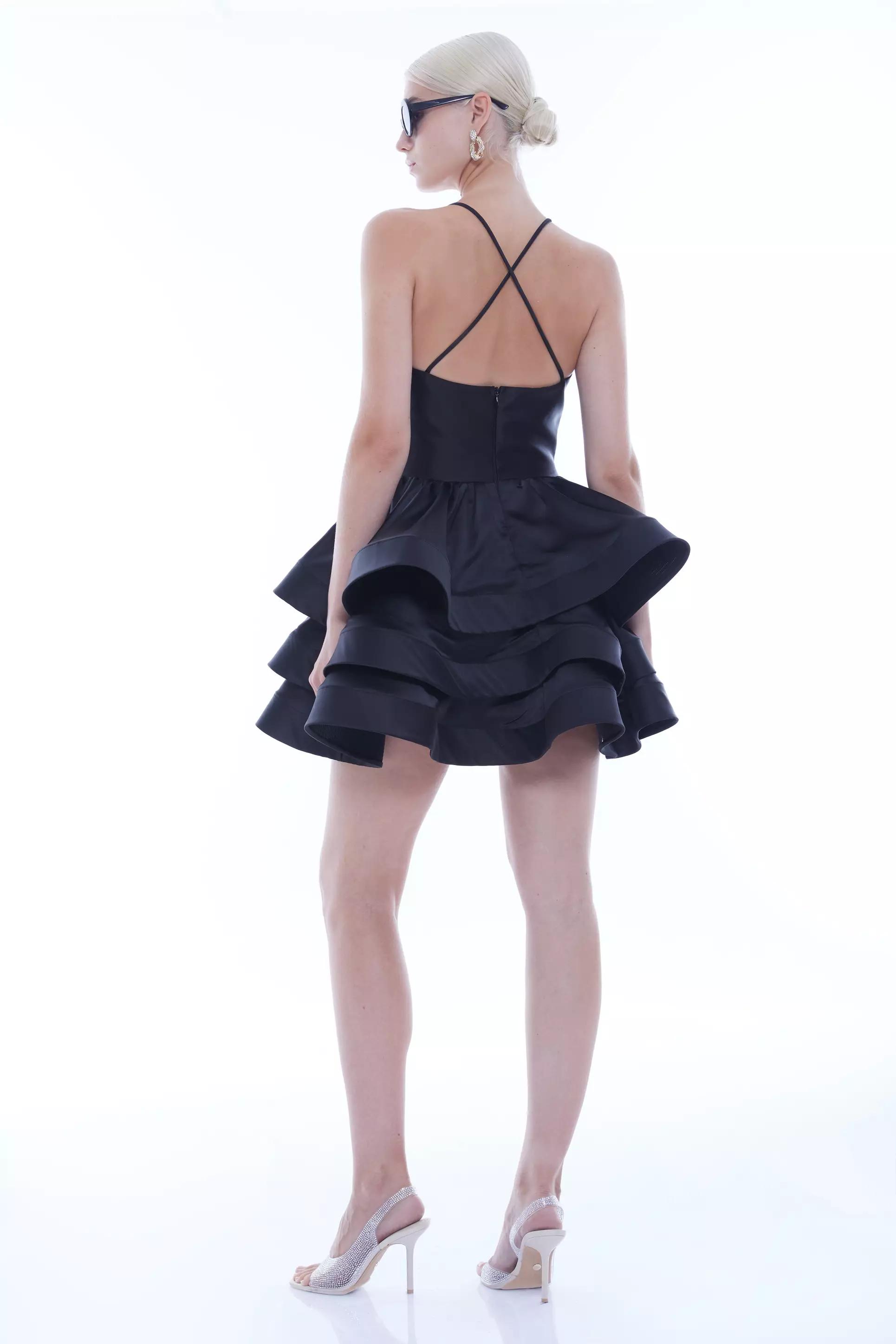 Black satin sleeveless mini dress