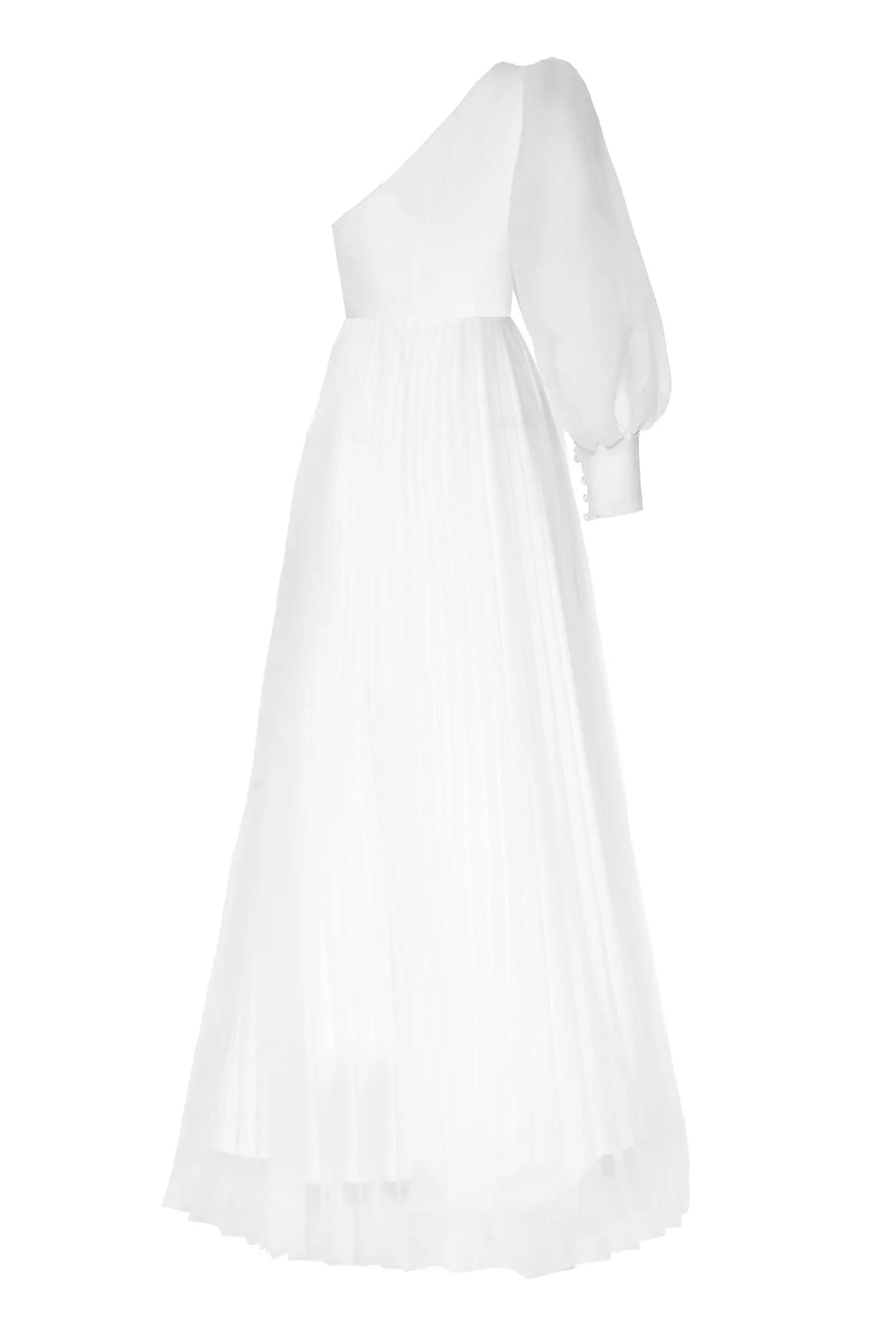 White tulle one arm long dress