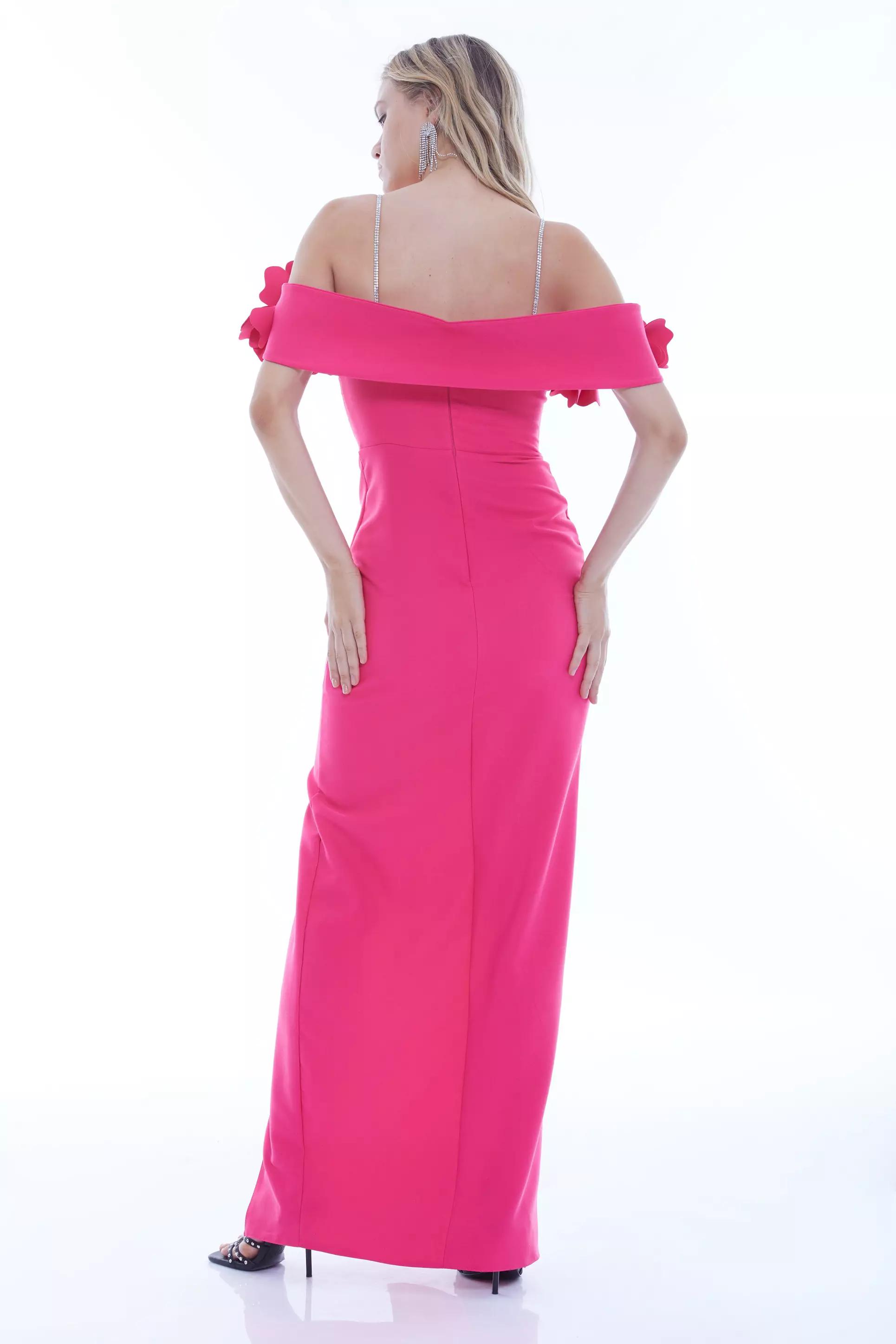 Fuchsia crepe sleeveless long dress