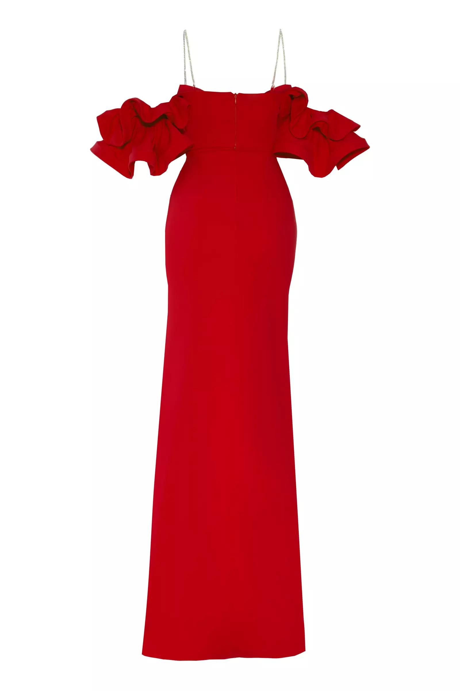 Red crepe short sleeve maxi dress