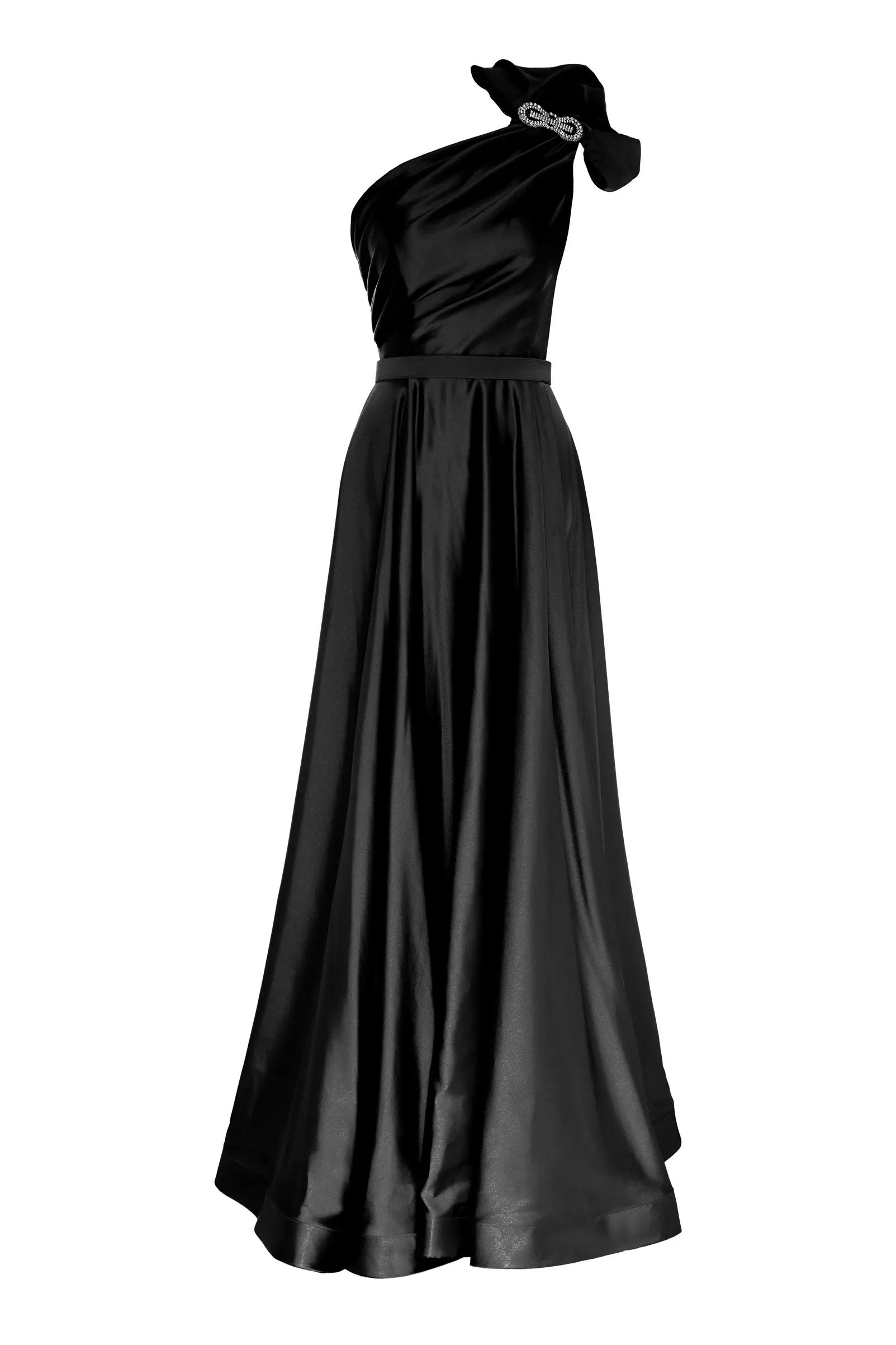 Black satin sleeveless maxi dress