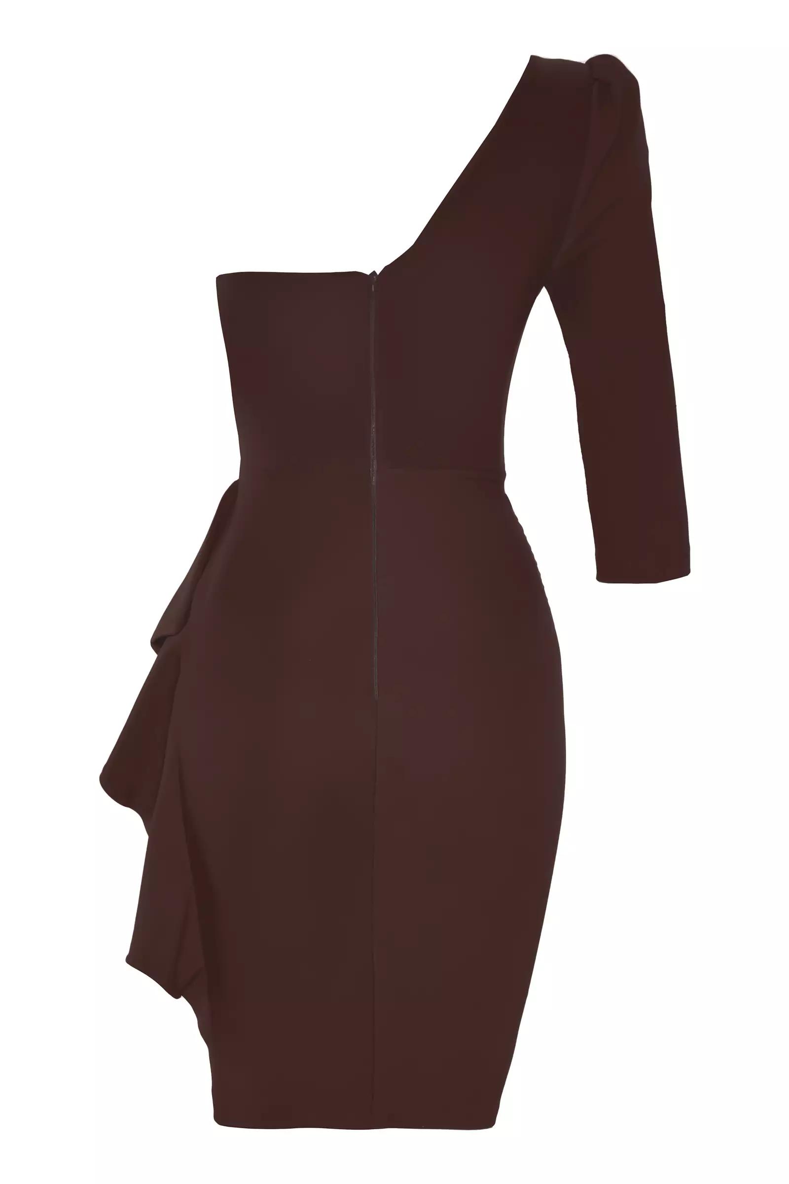 Brown plus size crepe one arm mini dress