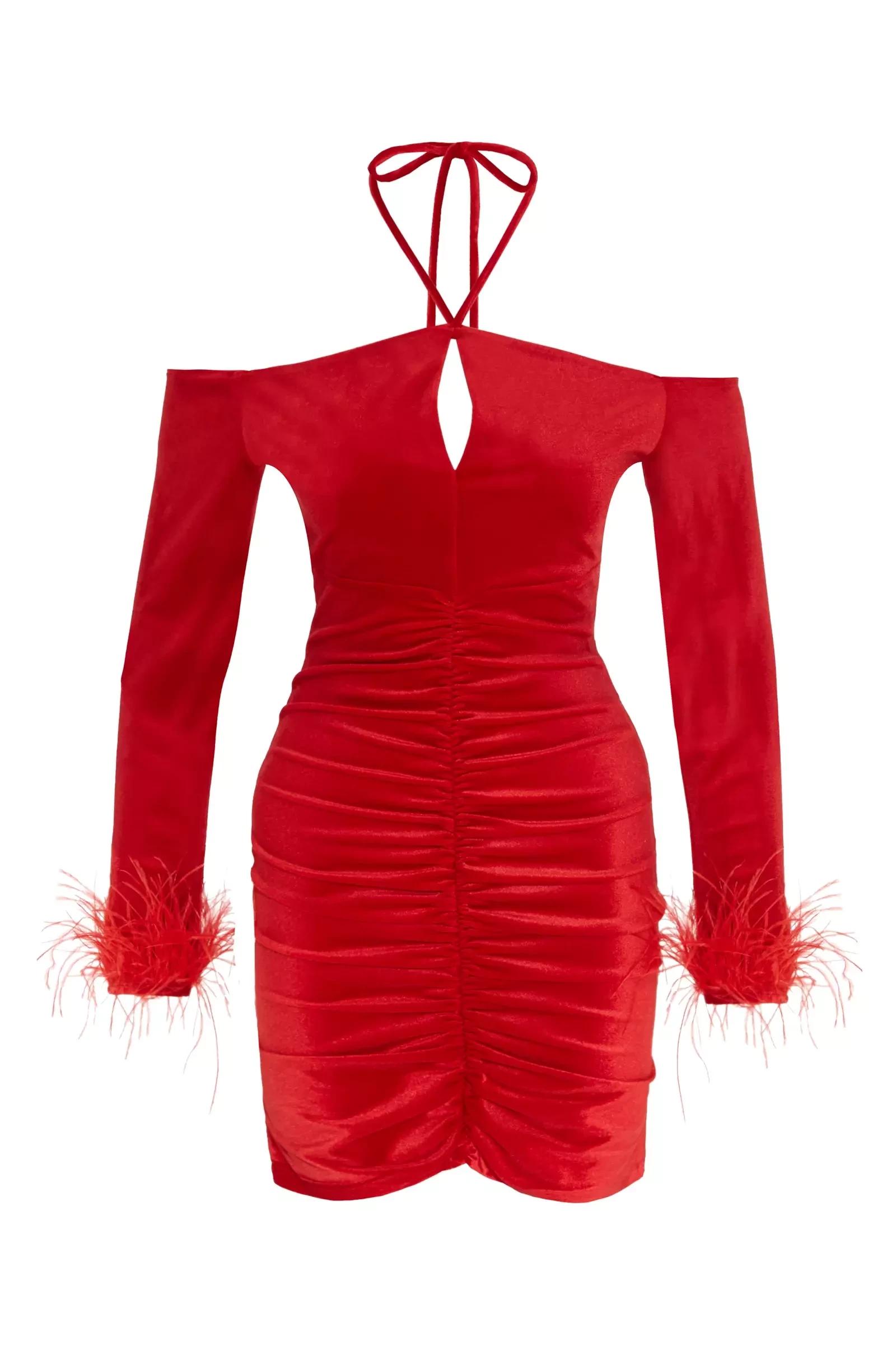Red velvet long sleeve mini dress