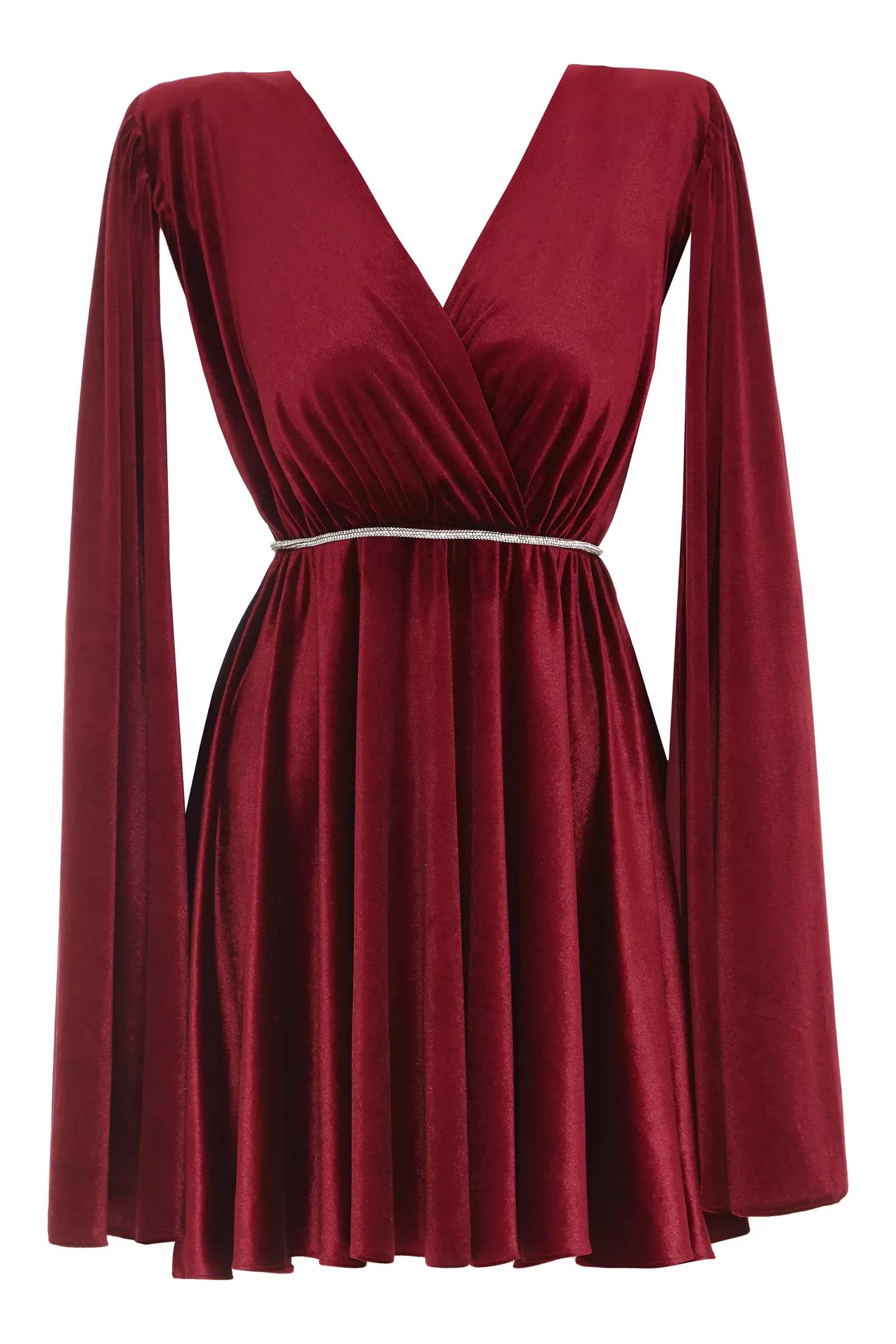 Maroon velvet long sleeve midi dress