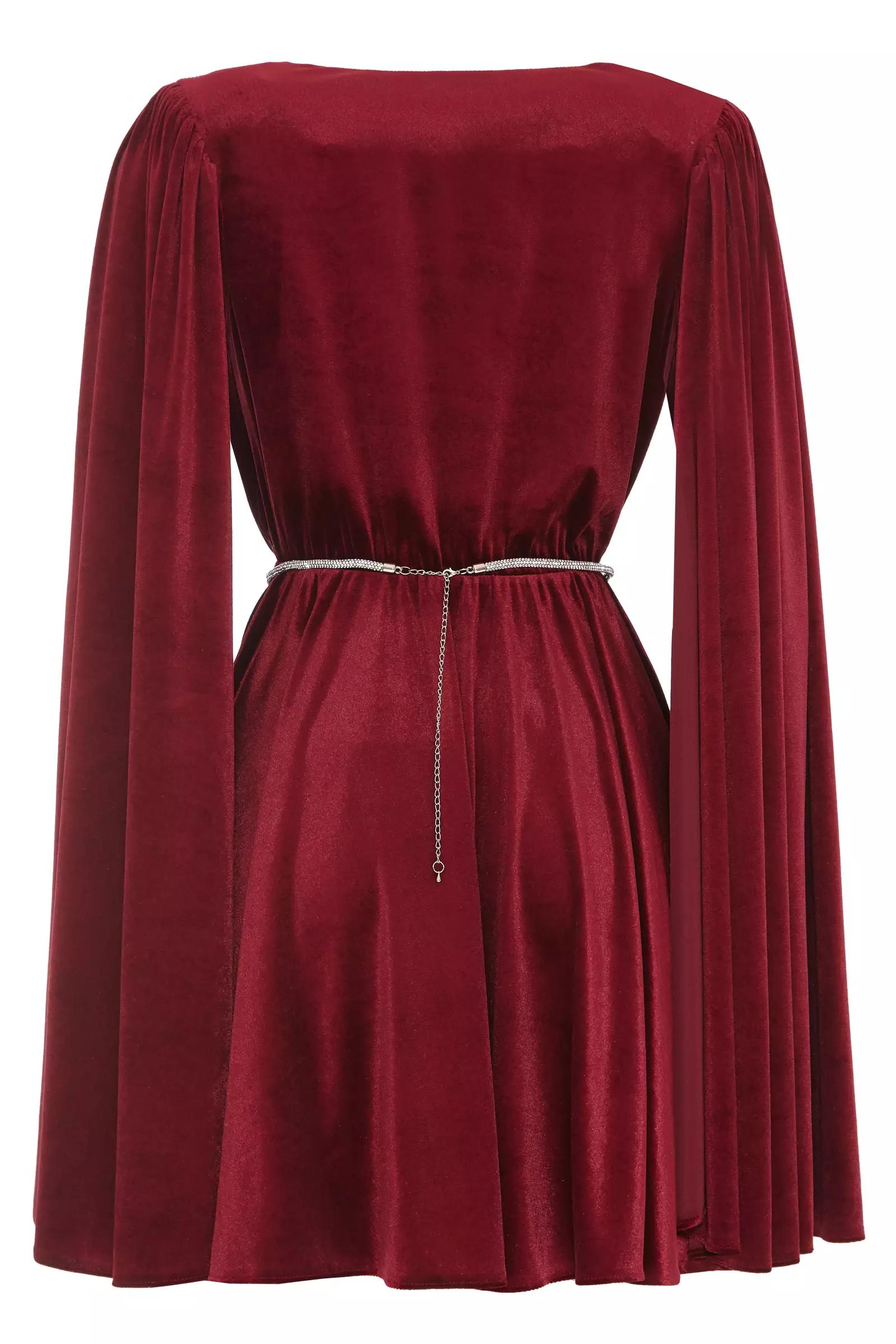 Maroon velvet long sleeve midi dress