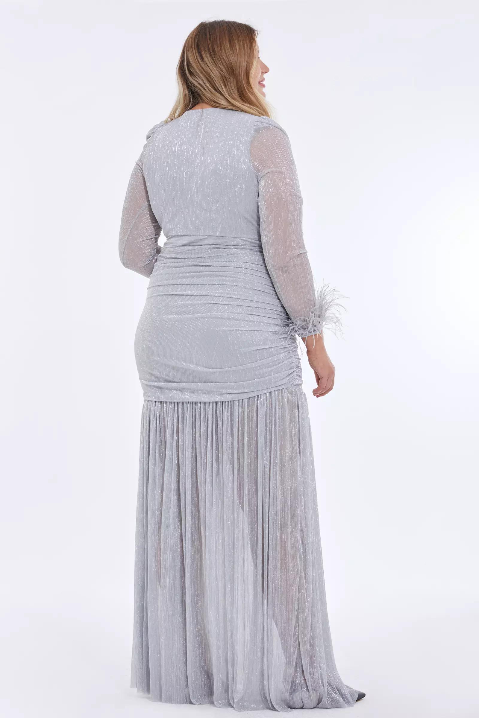 Silver plus size moonlight long sleeve maxi dress