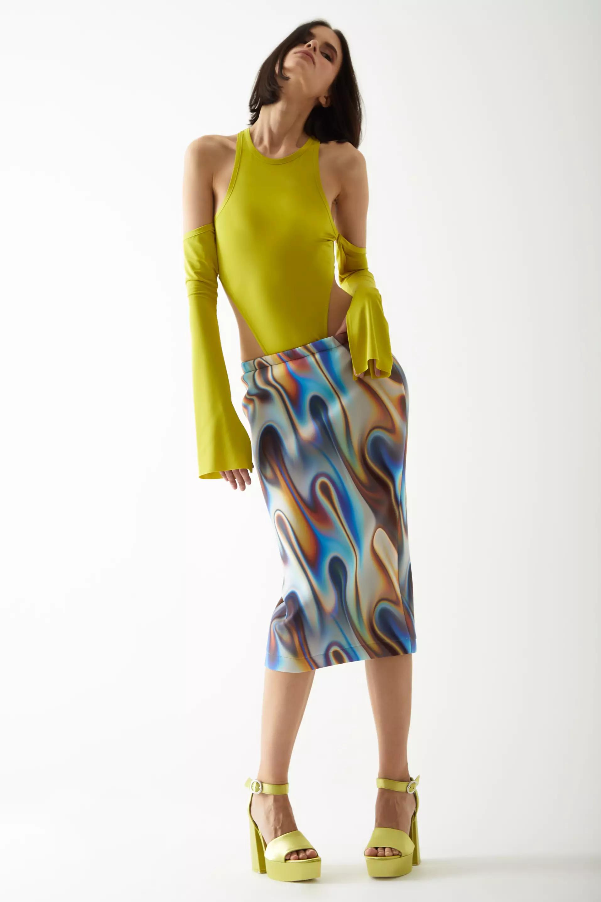 Printed Wowen Sleeveless Midi Skirt