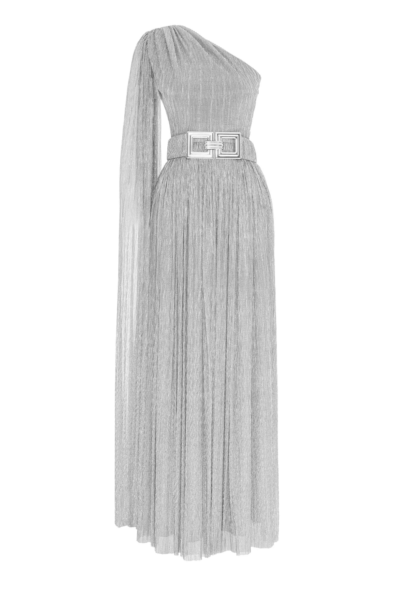 Silver plus size moonlight one arm maxi dress