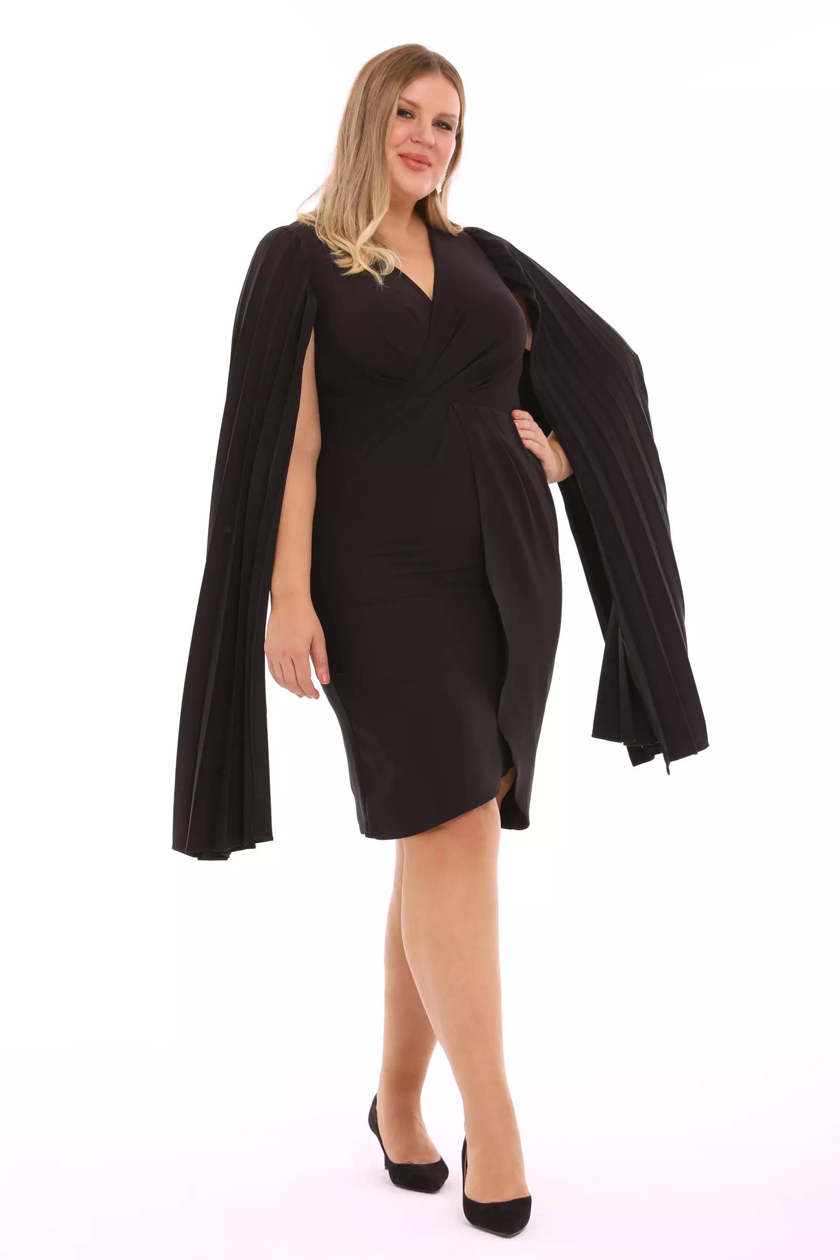 Black plus size crepe long sleeve mini dress