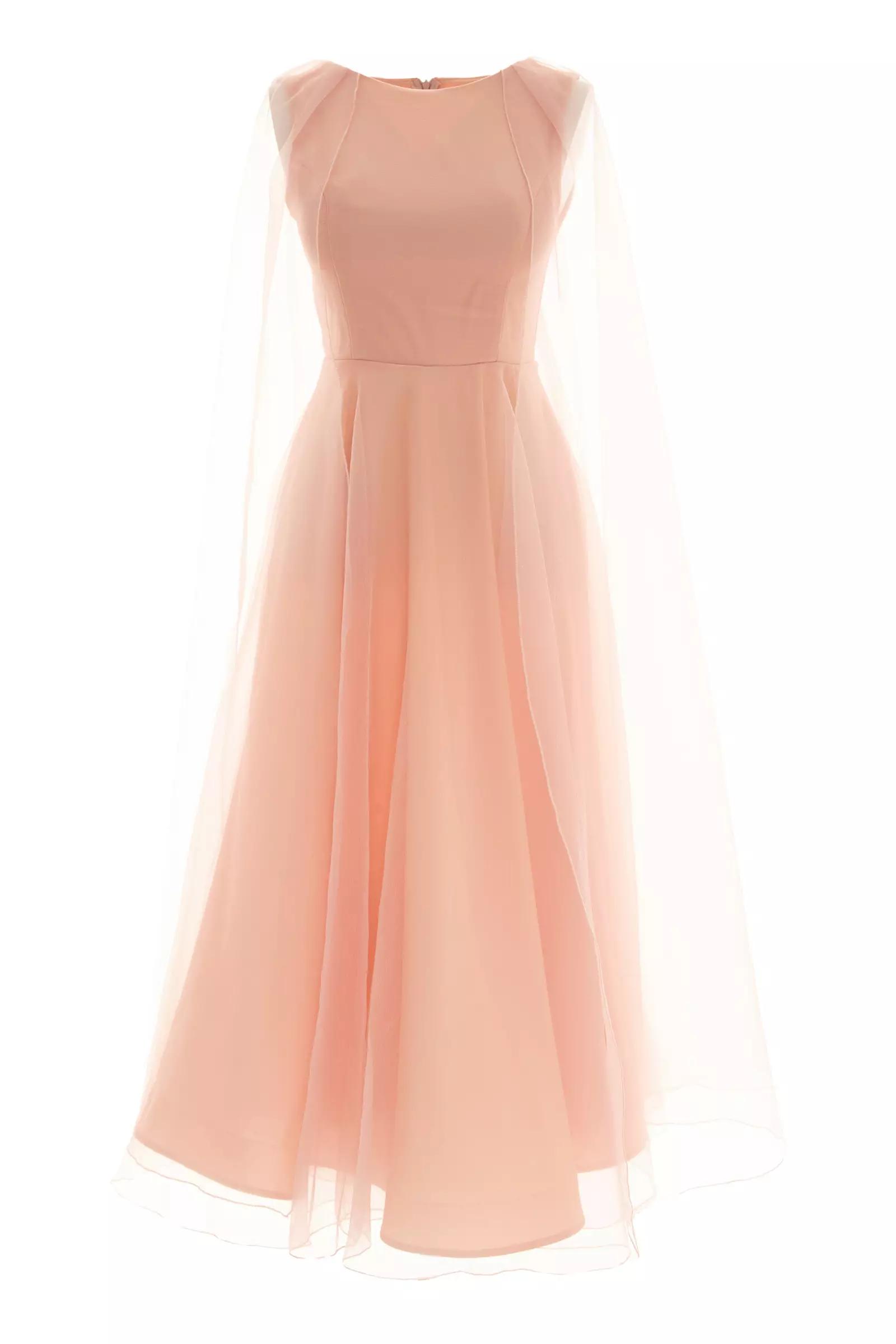 Blush tulle long sleeve maxi dress