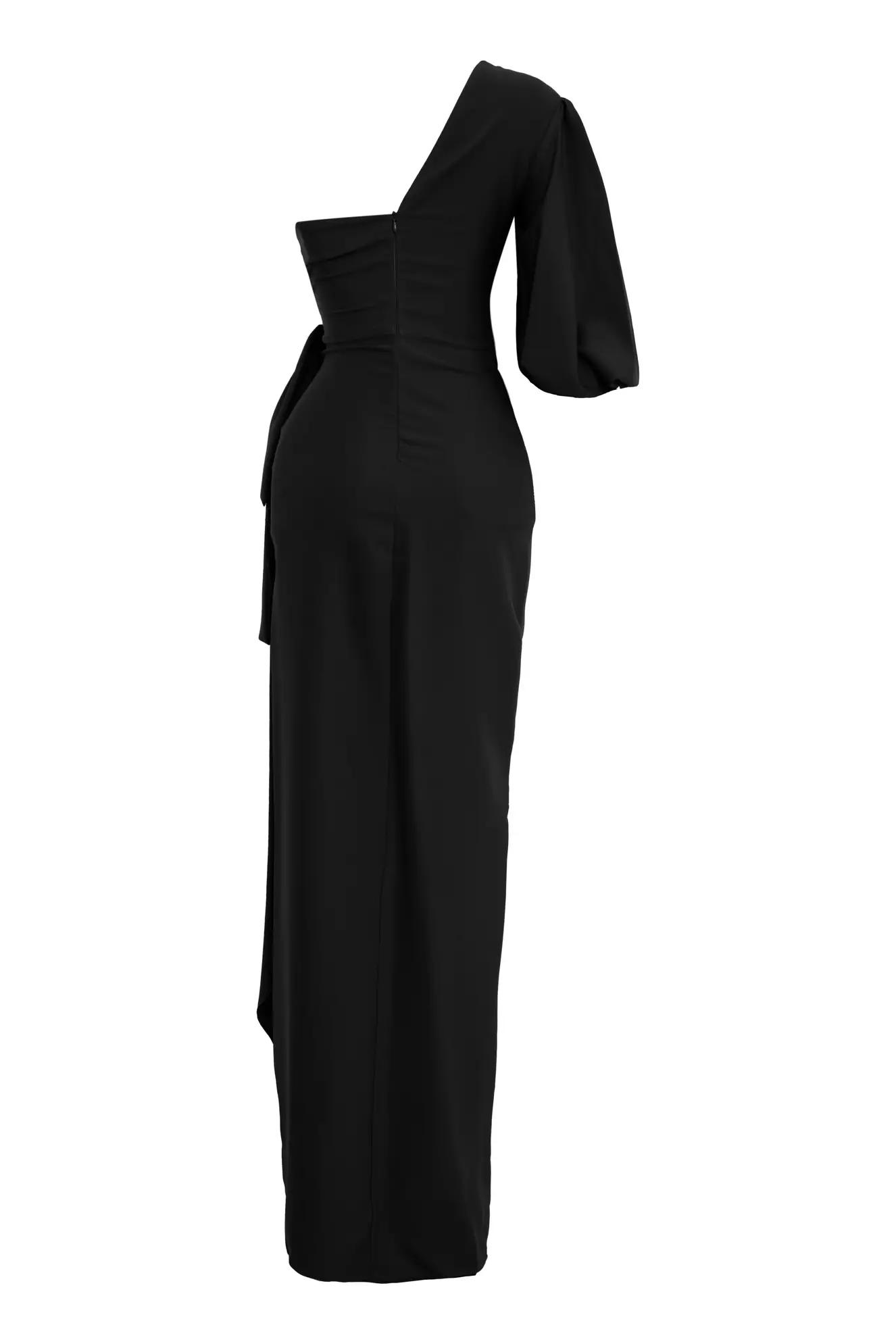 Black crepe one arm maxi dress