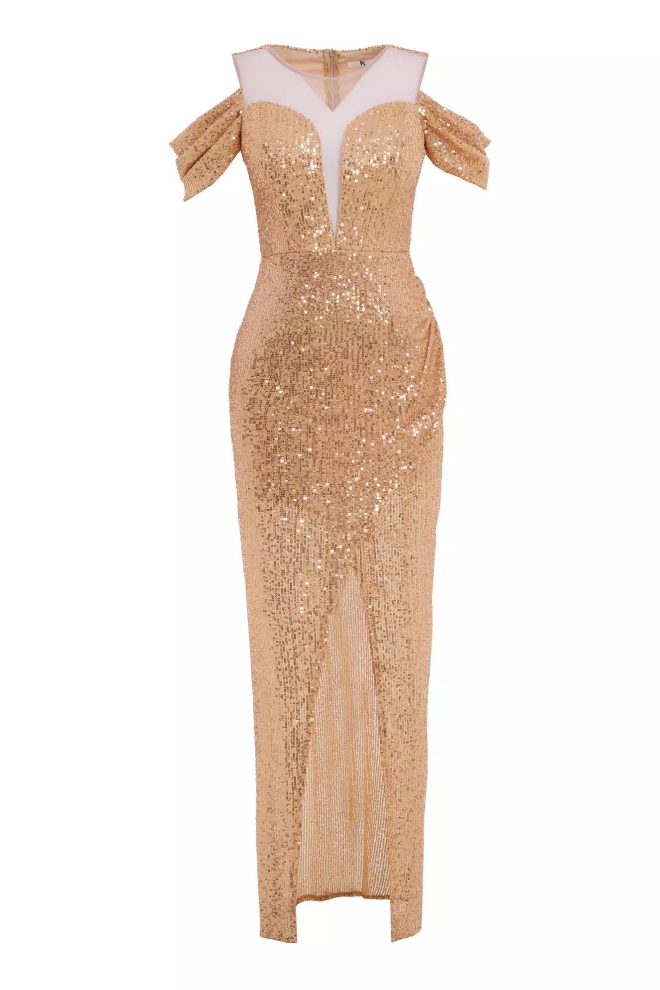 Gold sequin sleeveless long dress