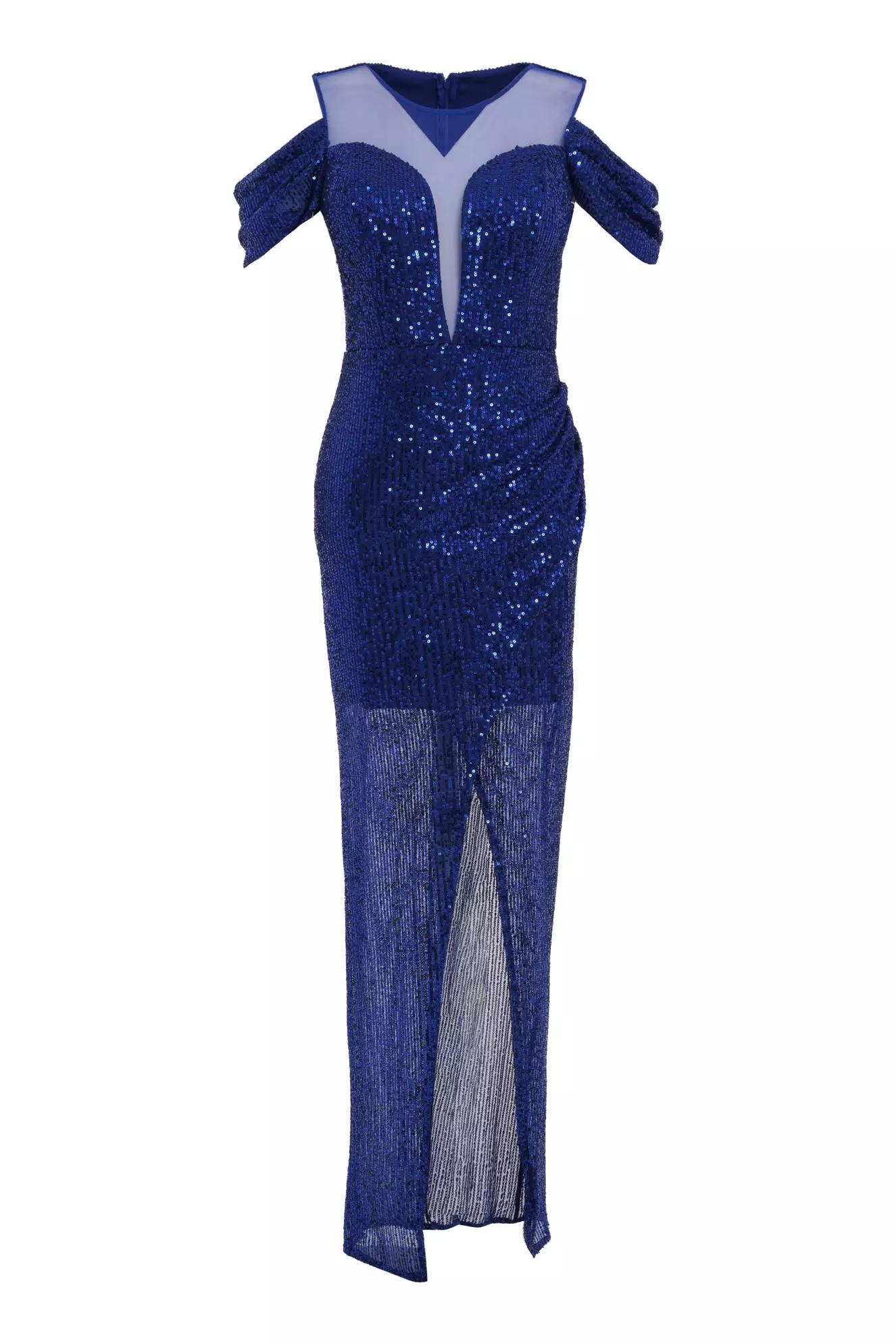 Blue sequin sleeveless long dress