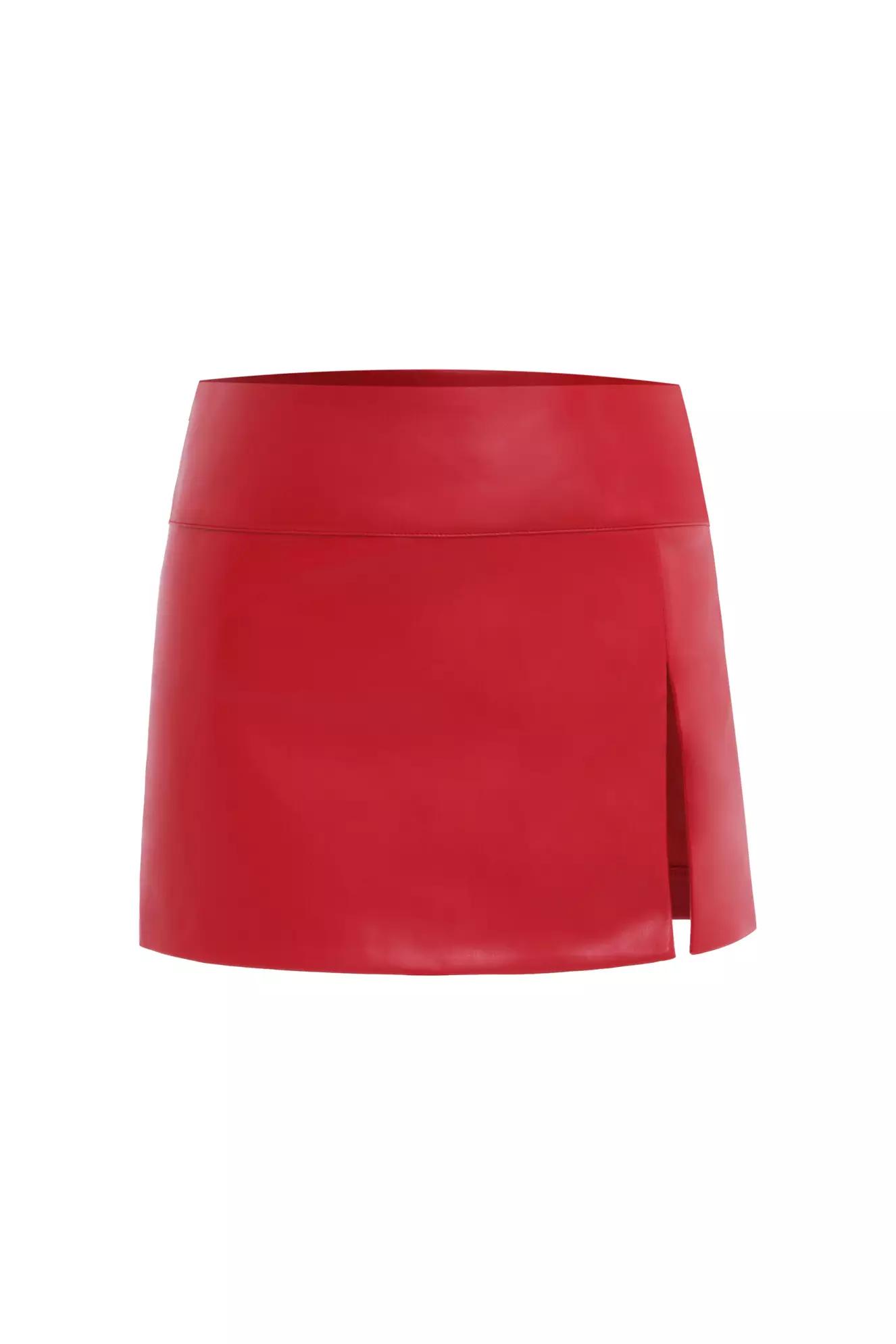 Red leather mini skirt