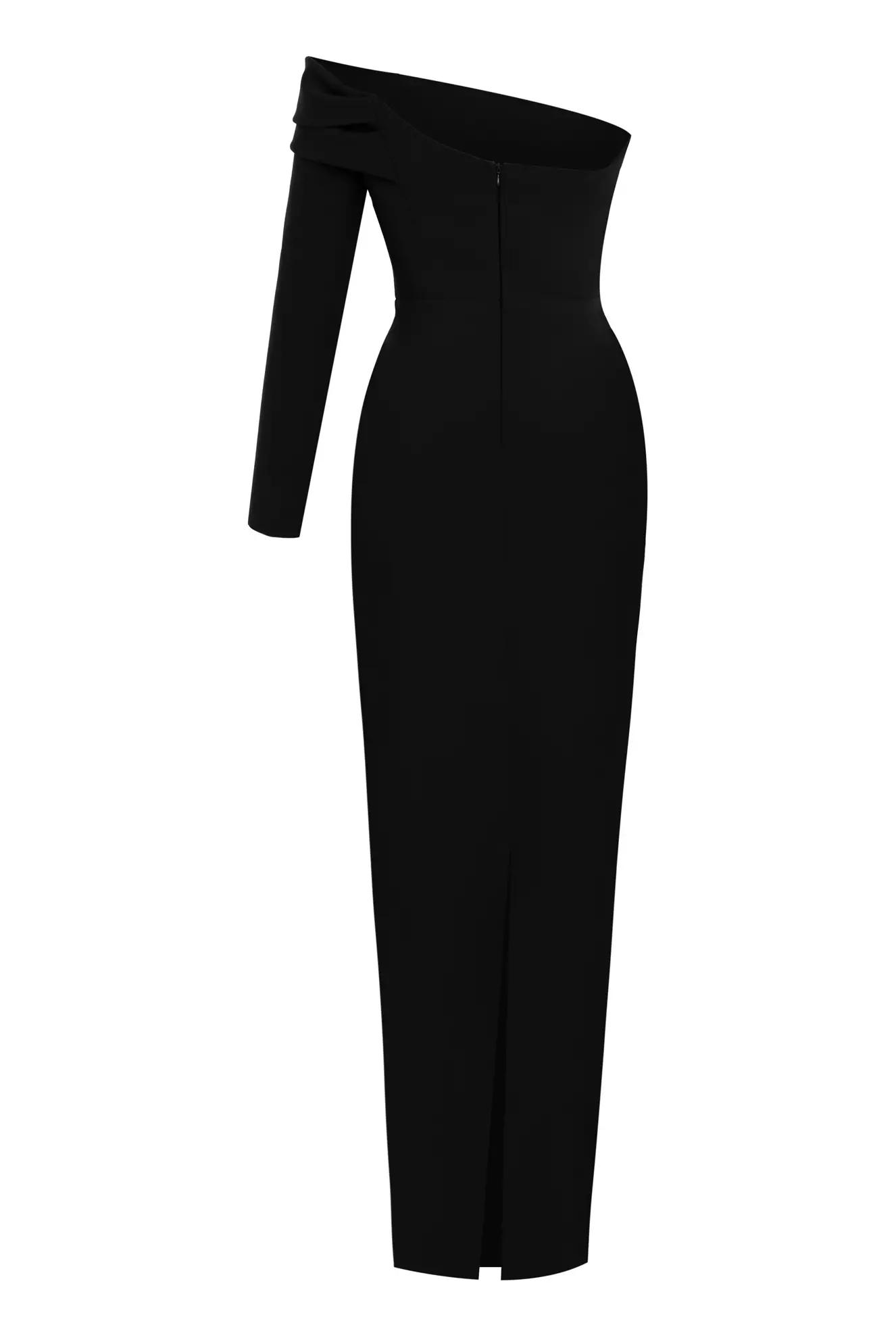 Black crepe one arm long dress