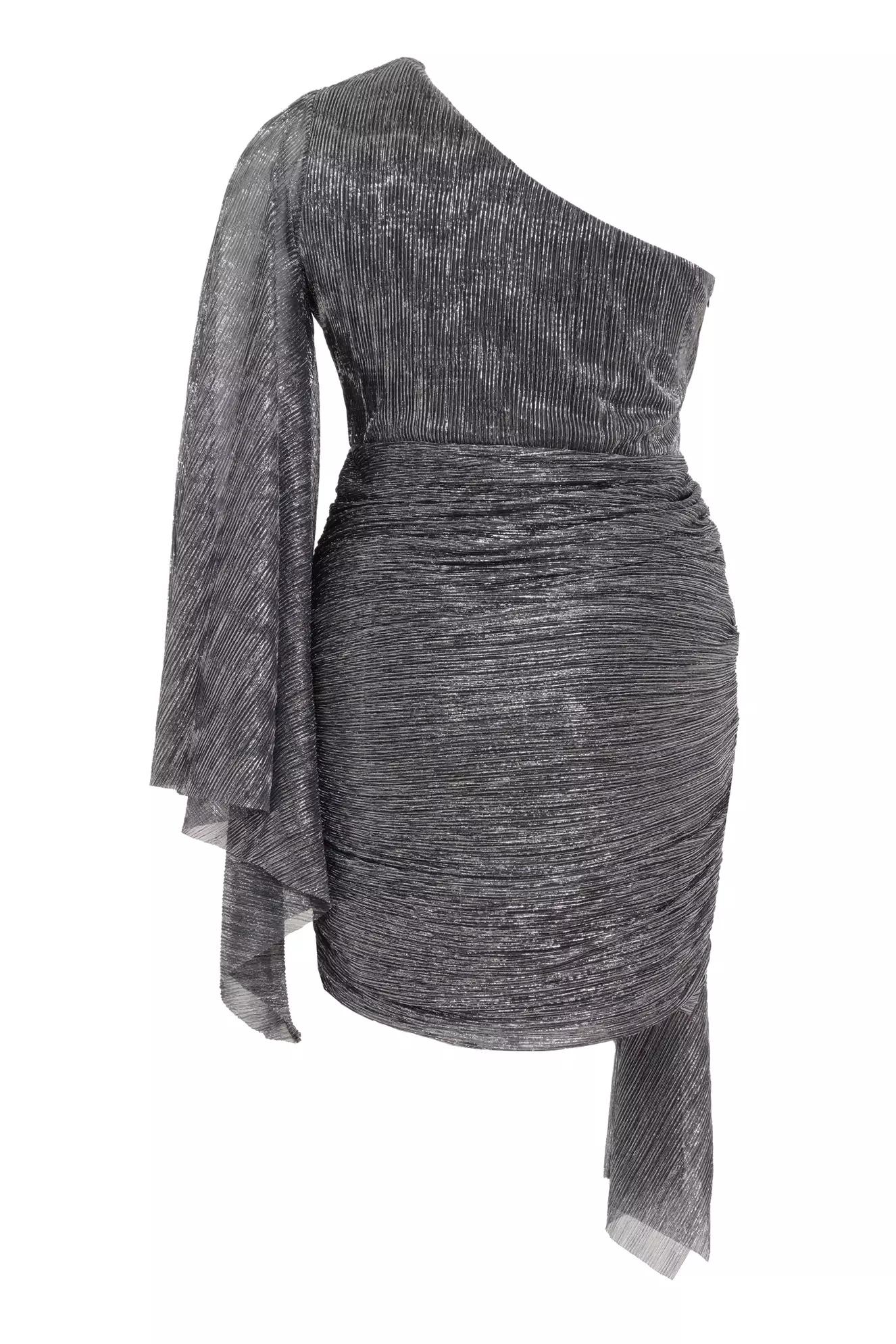Siyah gümüş plus size moonlight one arm mini dress