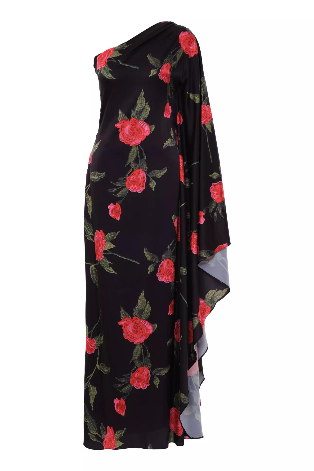 Printed satin one arm long dress