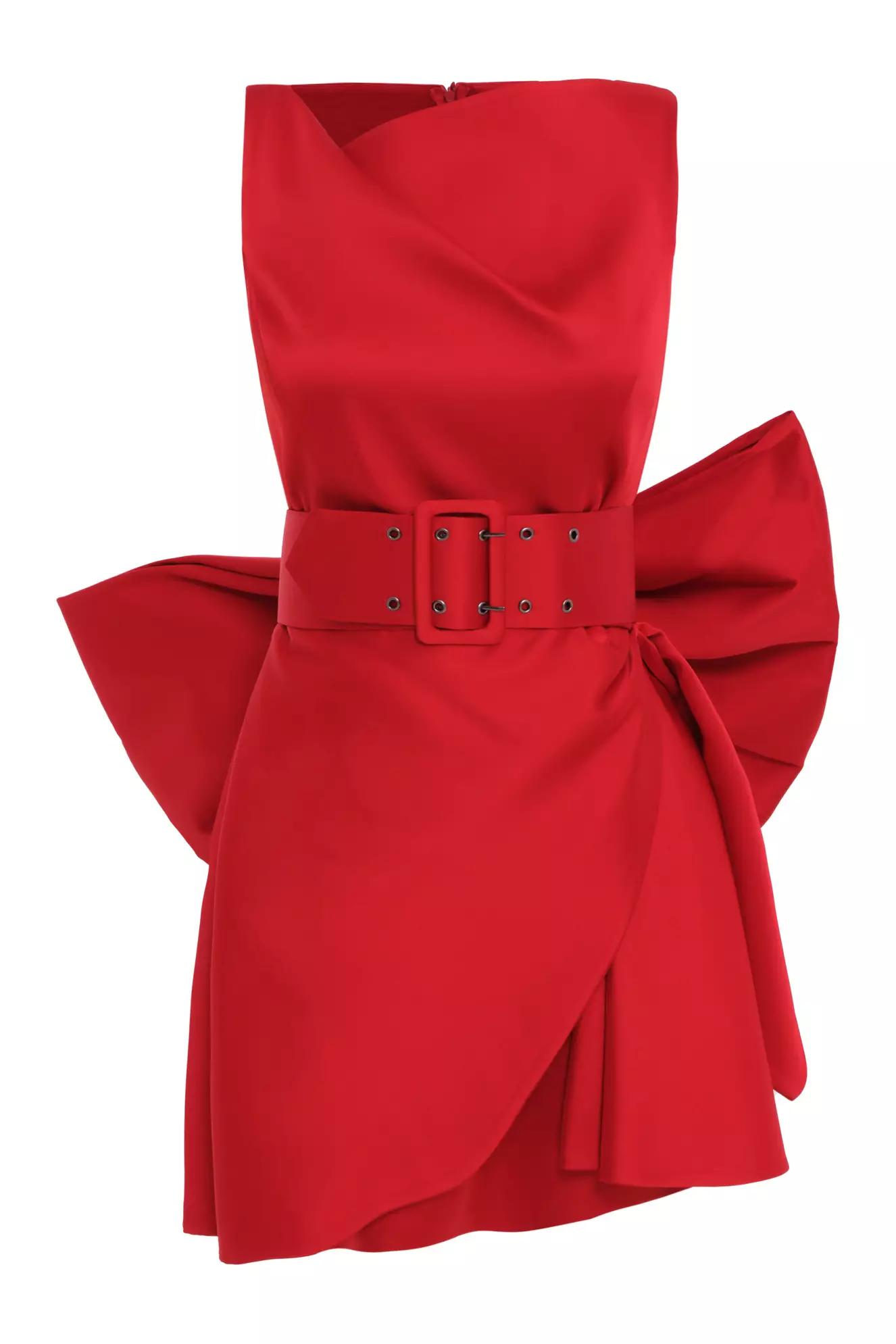Red satin sleeveless mini dress
