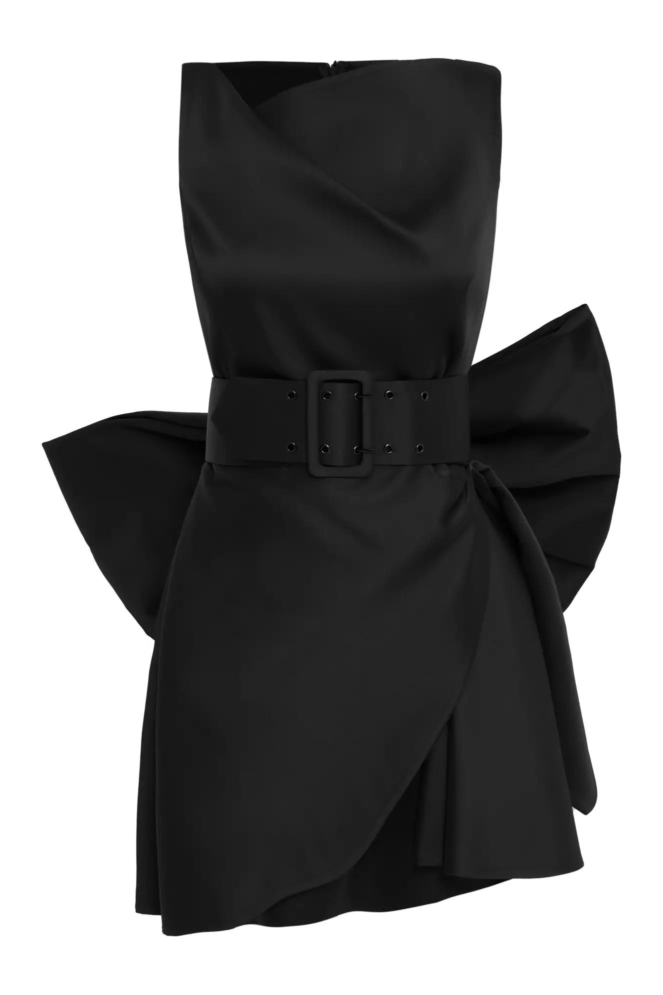 Black satin sleeveless mini dress