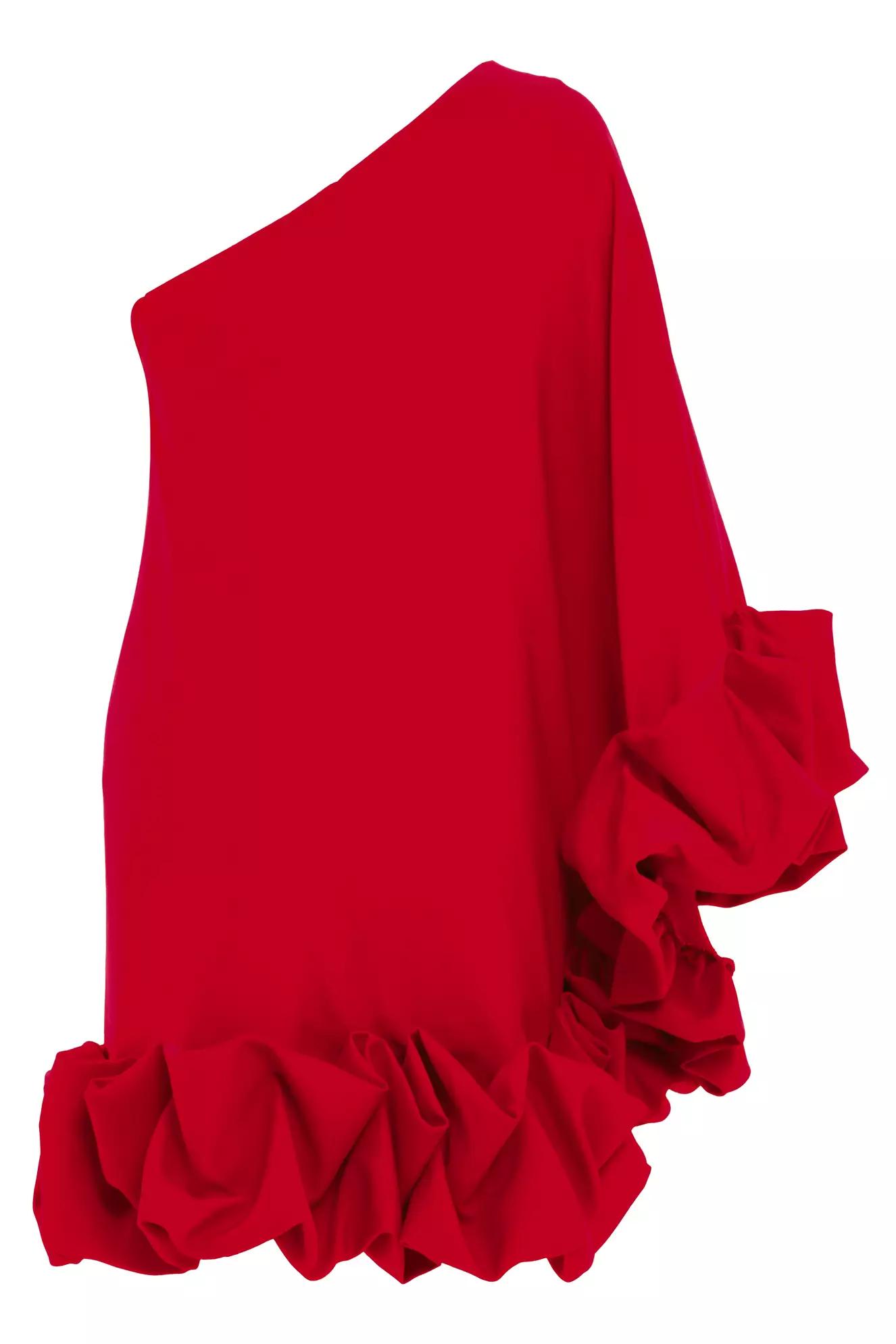 Red crepe one arm mini dress