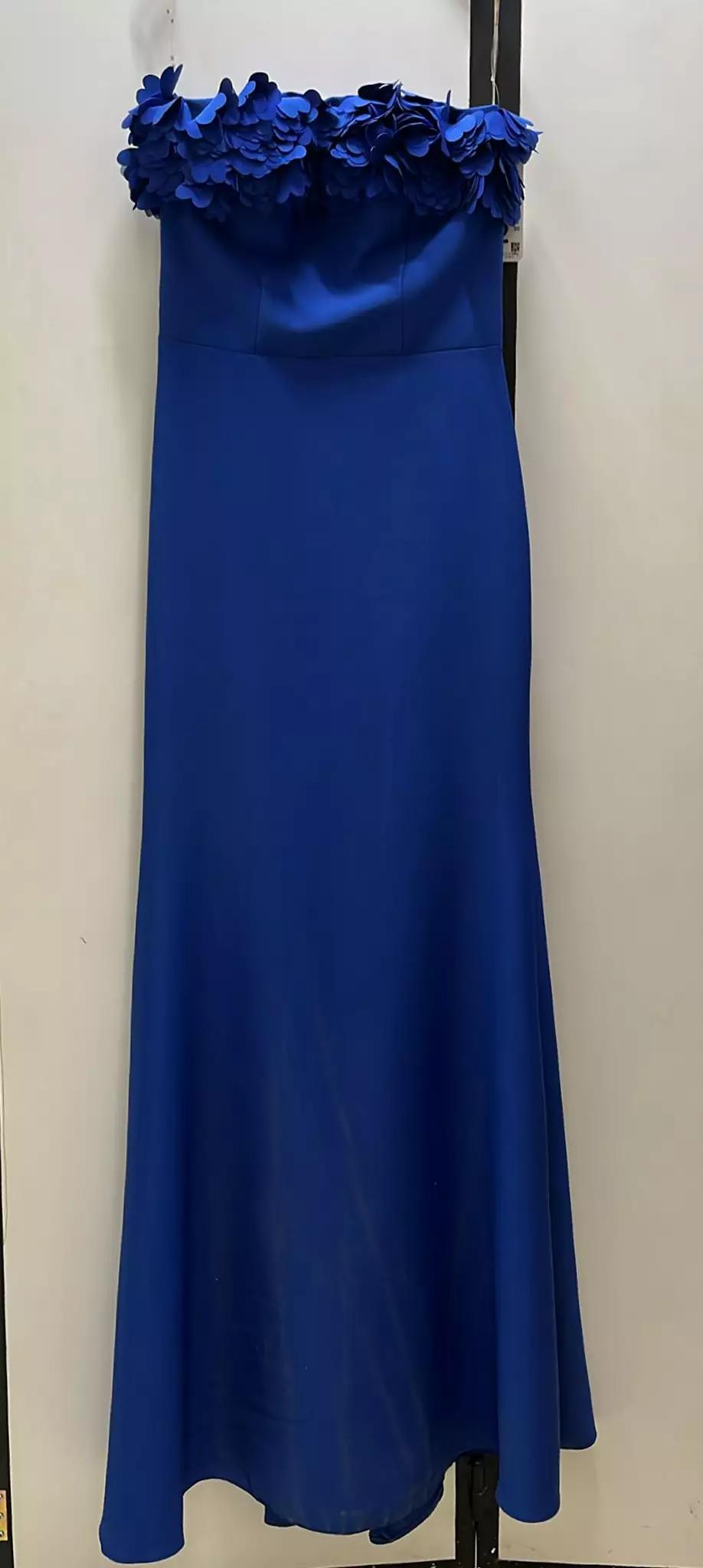 Blue crepe strapless maxi dress