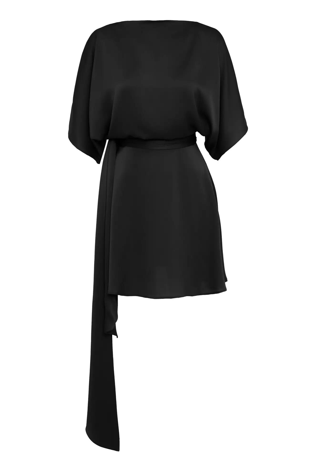 Black satin short sleeve mini dress