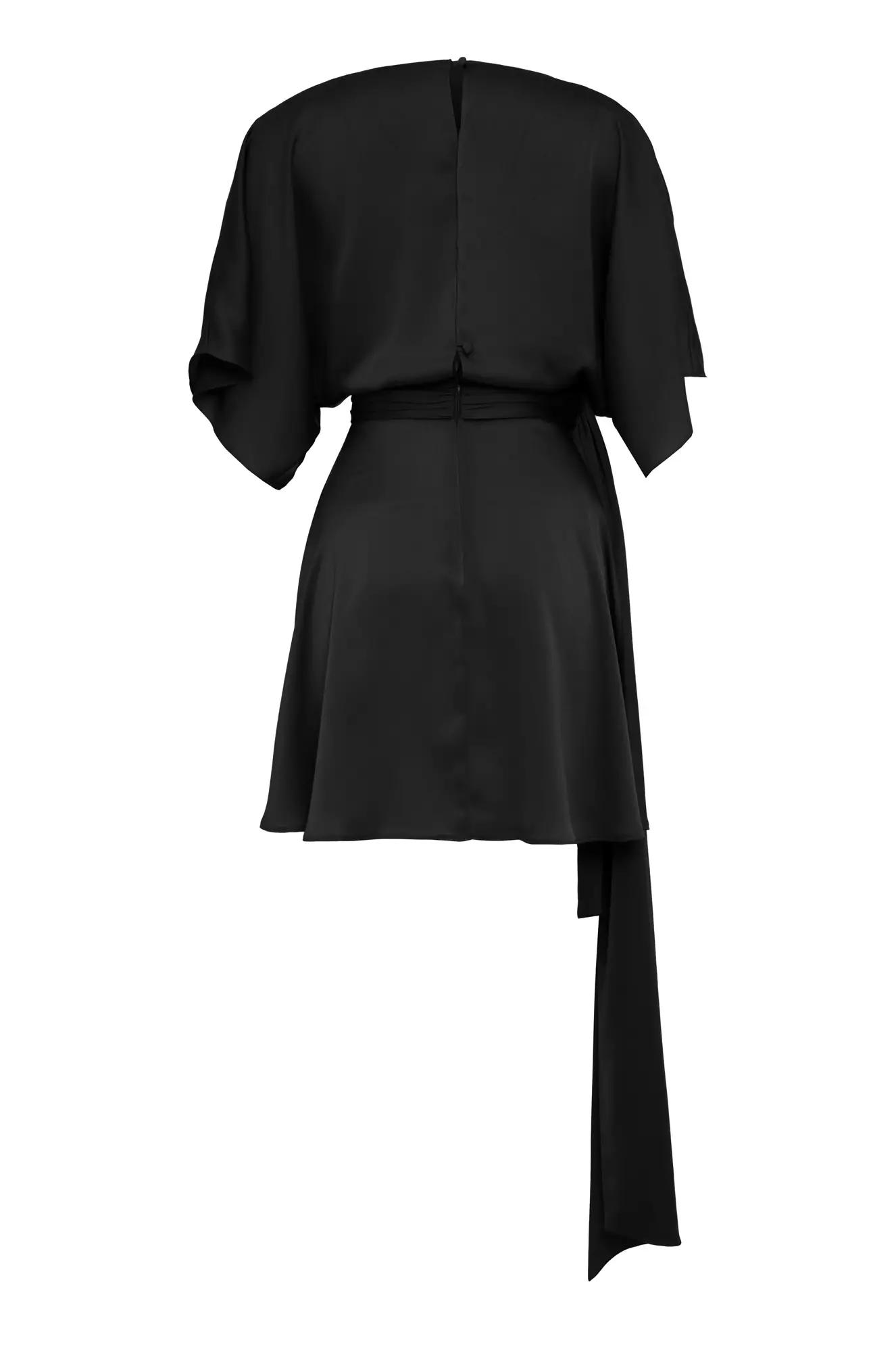 Black satin short sleeve mini dress