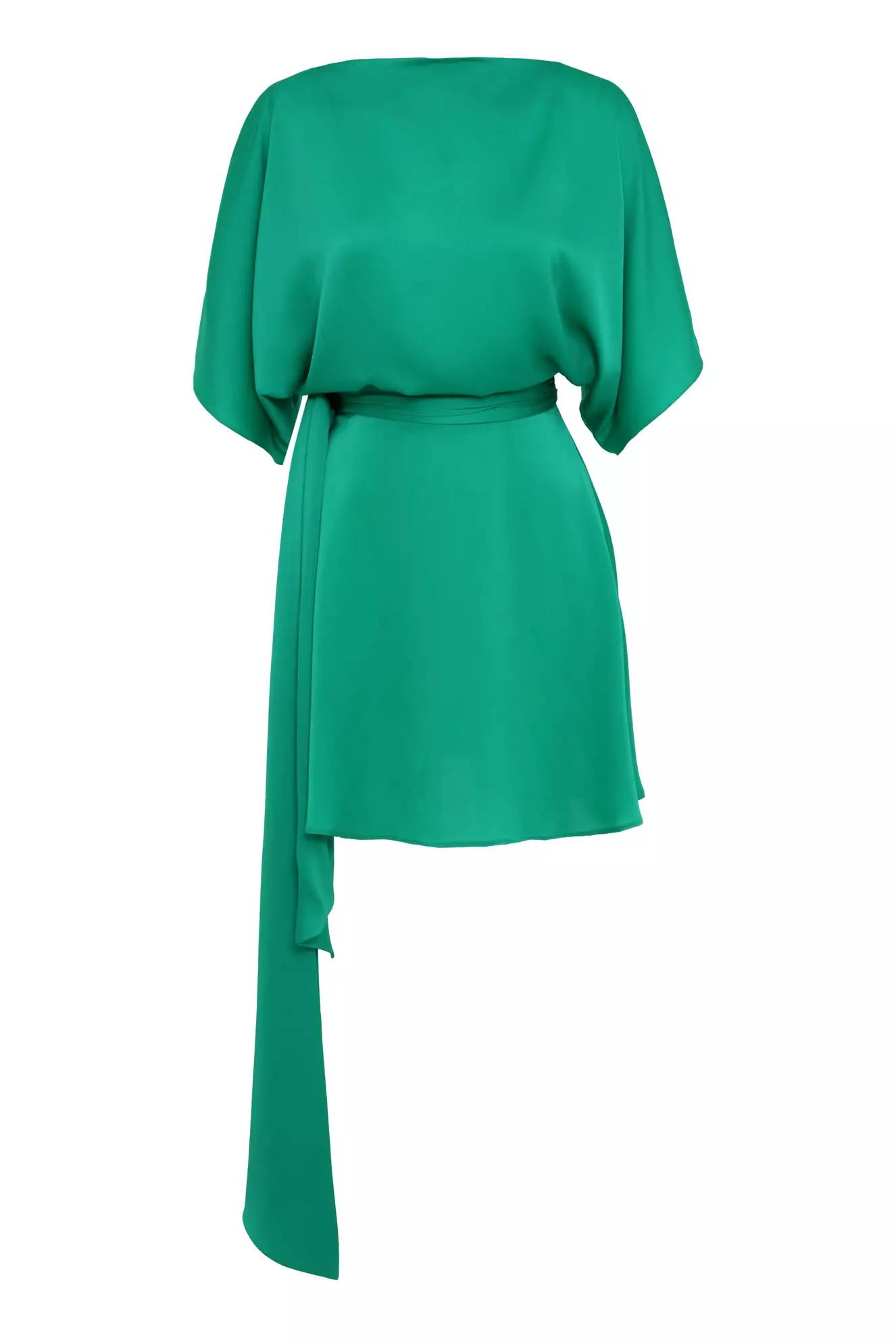 Green satin short sleeve mini dress