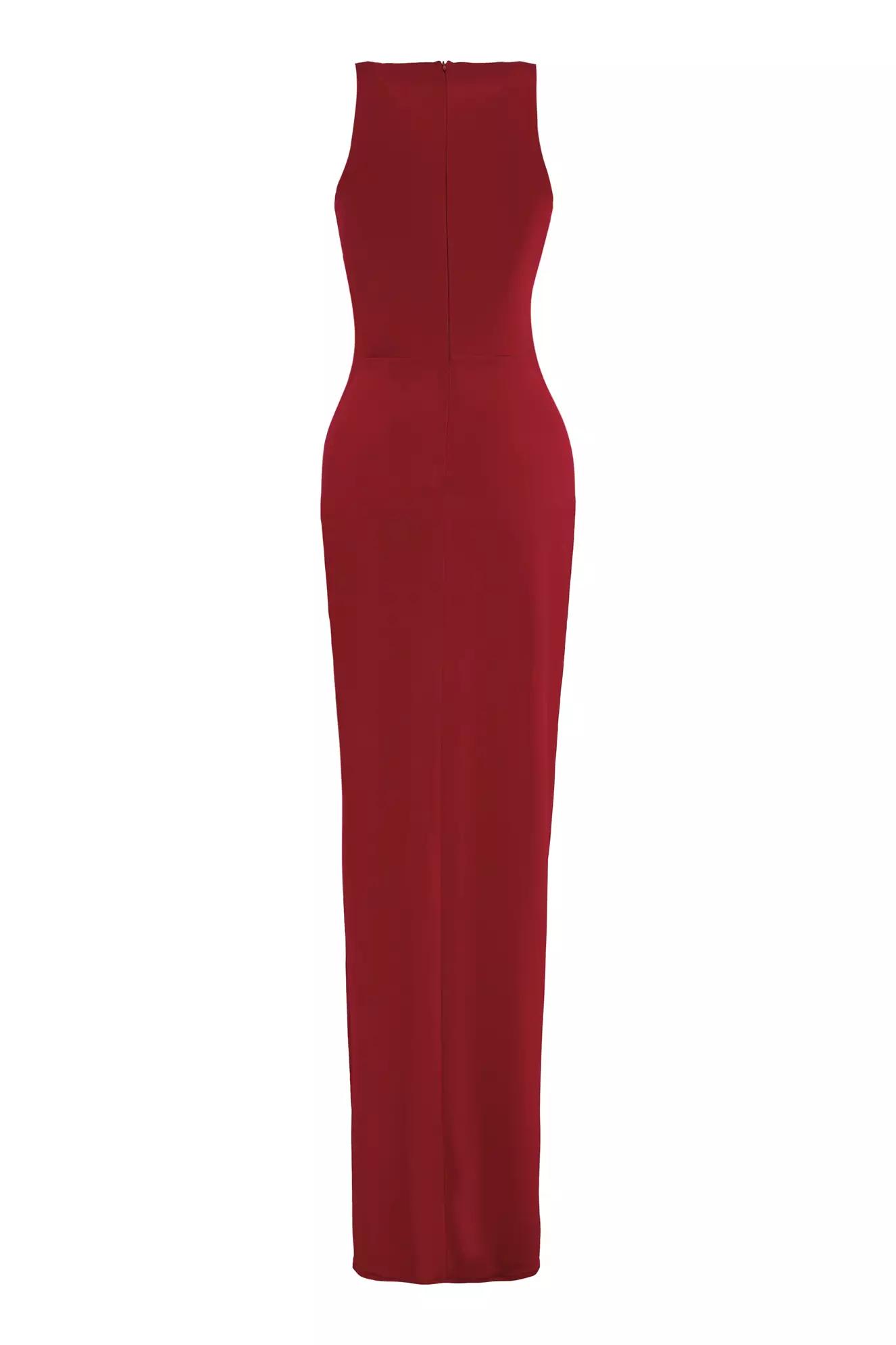 Maroon satin sleeveless long dress