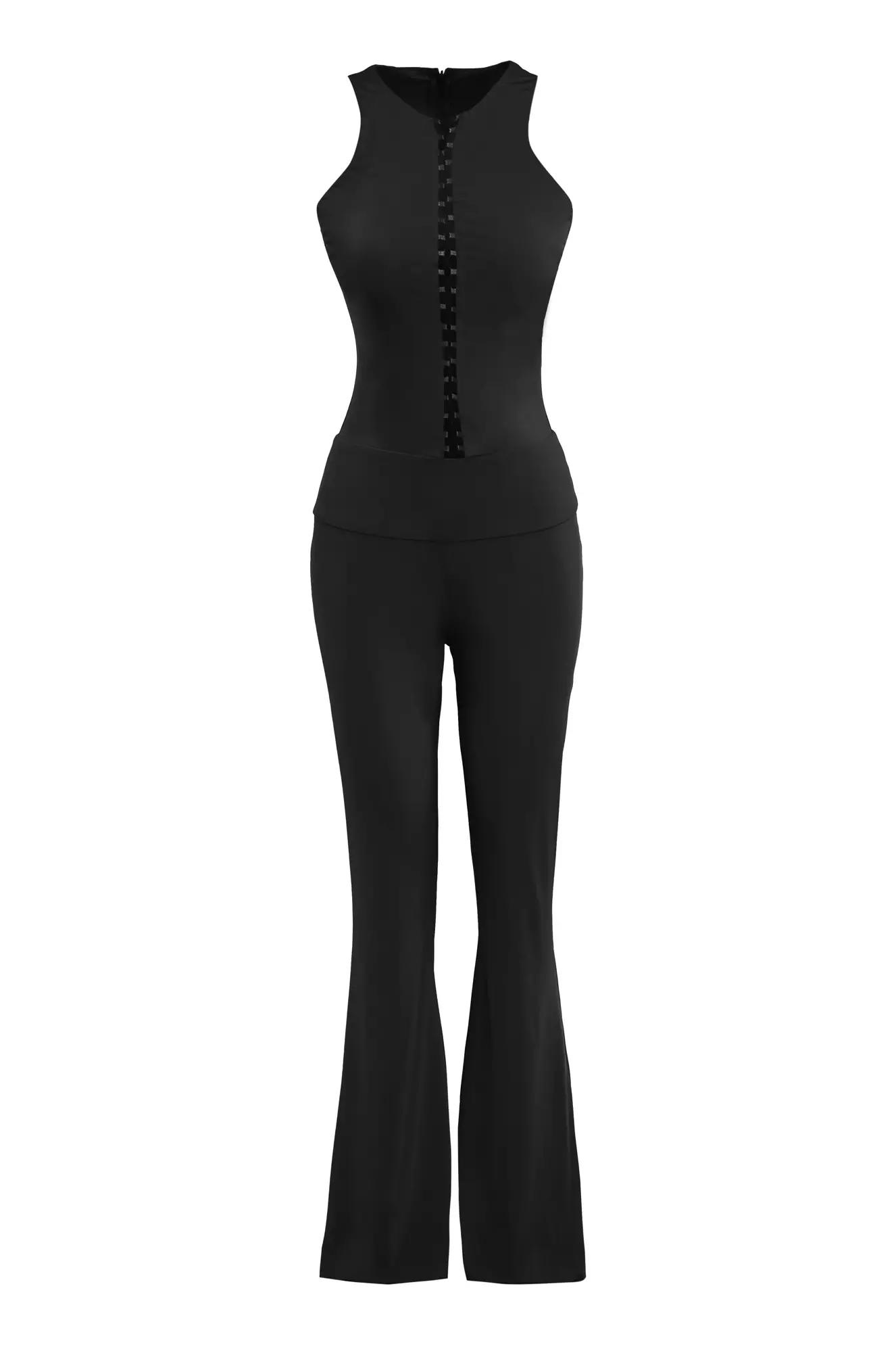 Black knitted sleeveless long suit