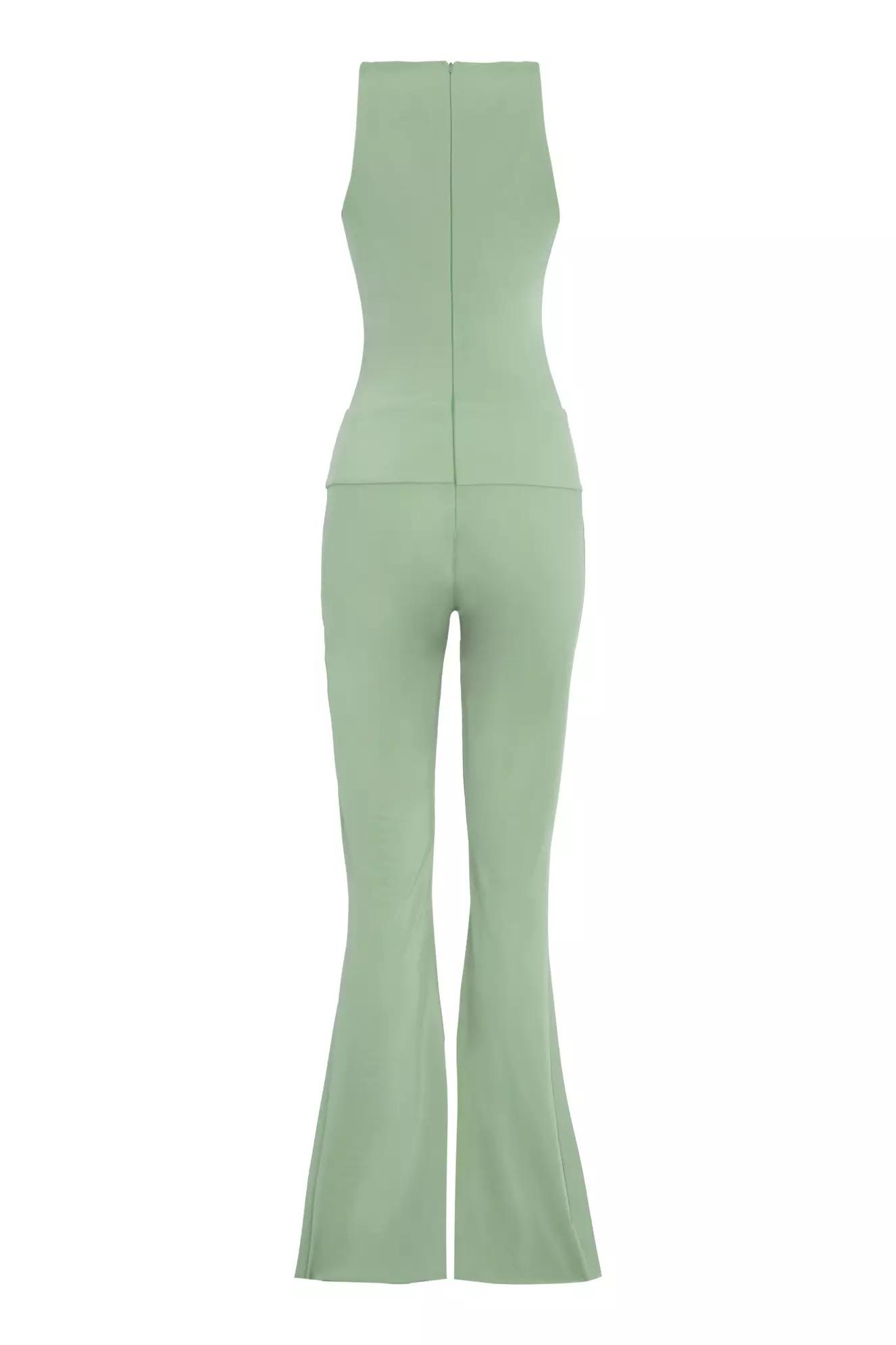 Green knitted sleeveless long suit