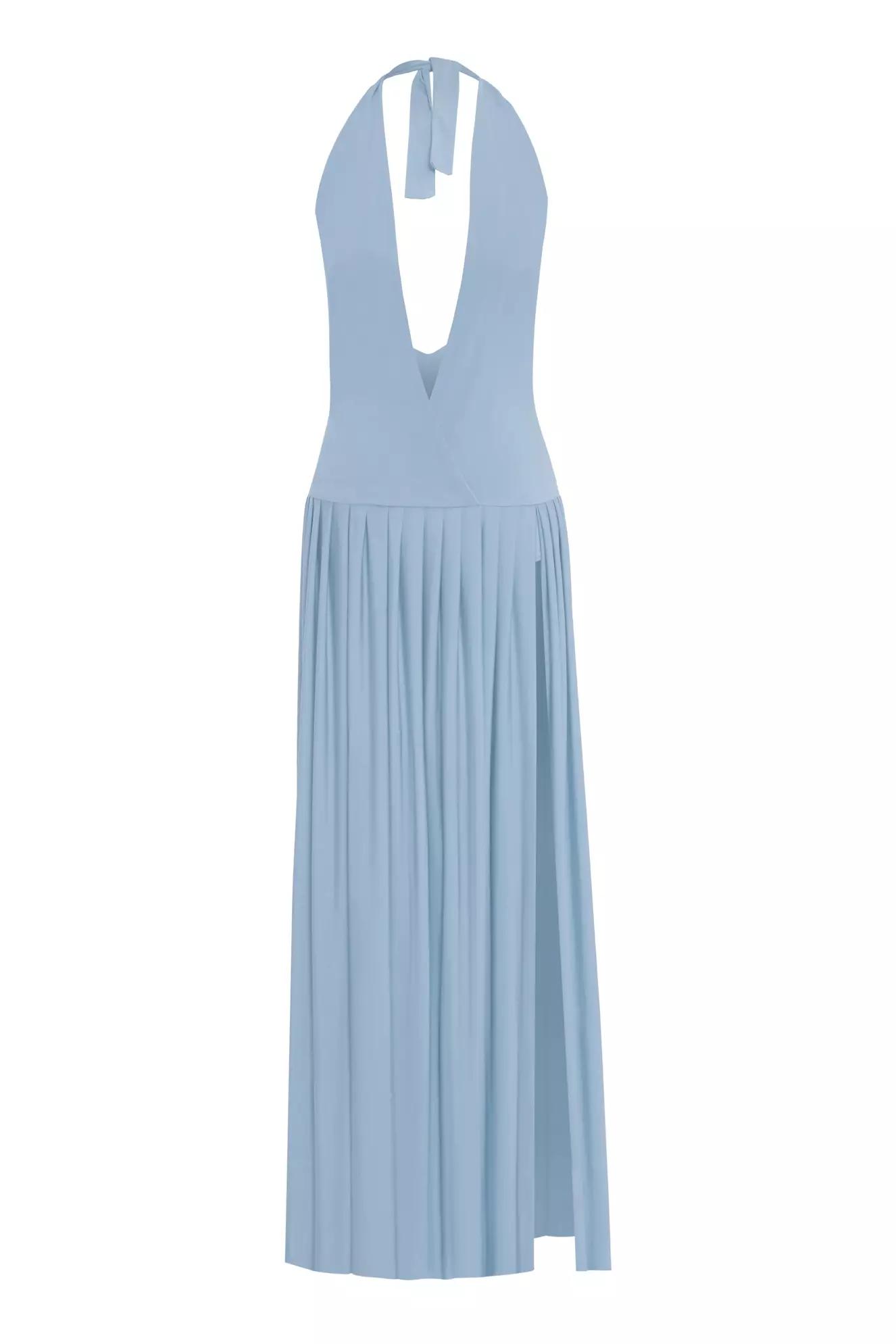 Blue knitted sleeveless long dress