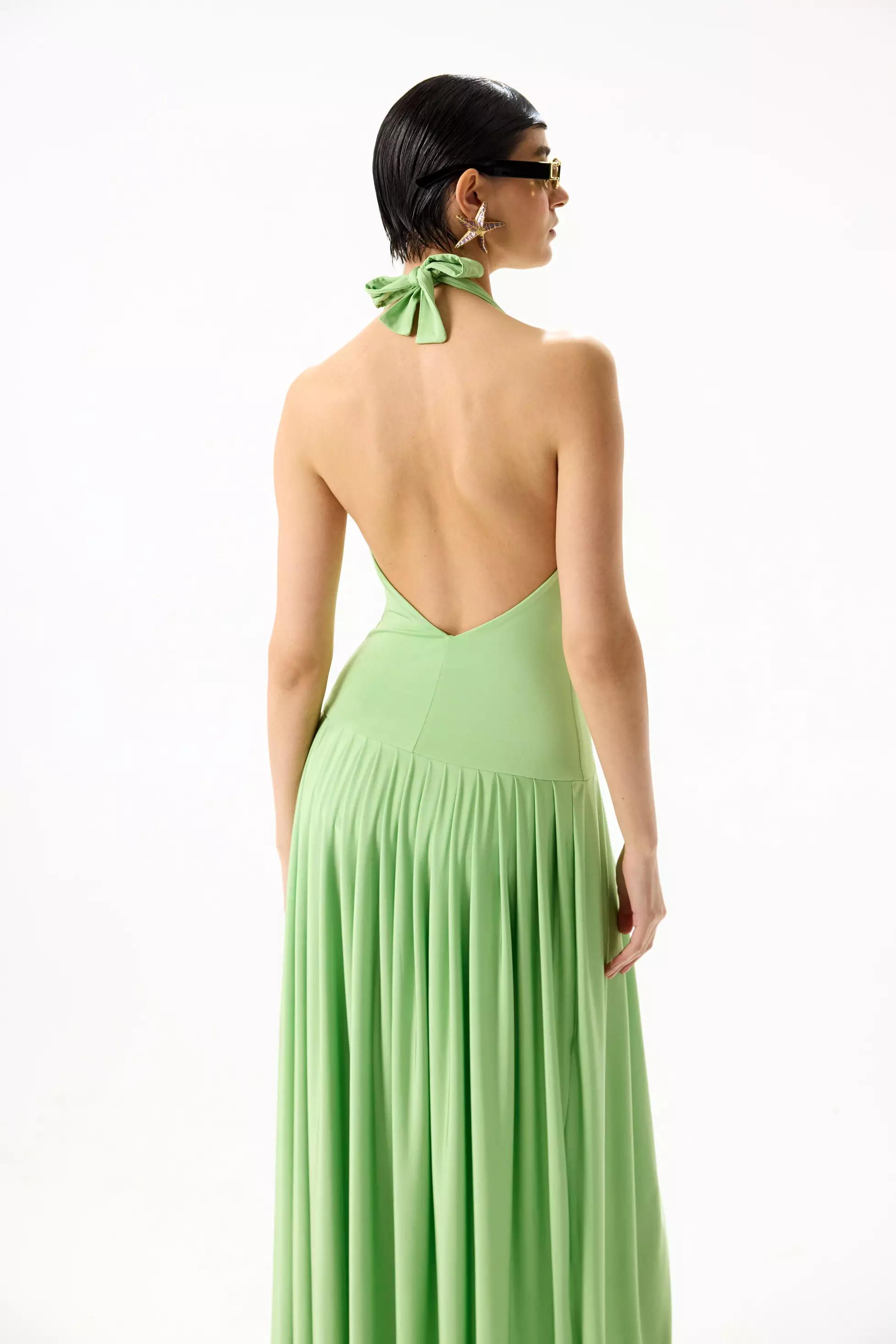 Green knitted sleeveless long dress