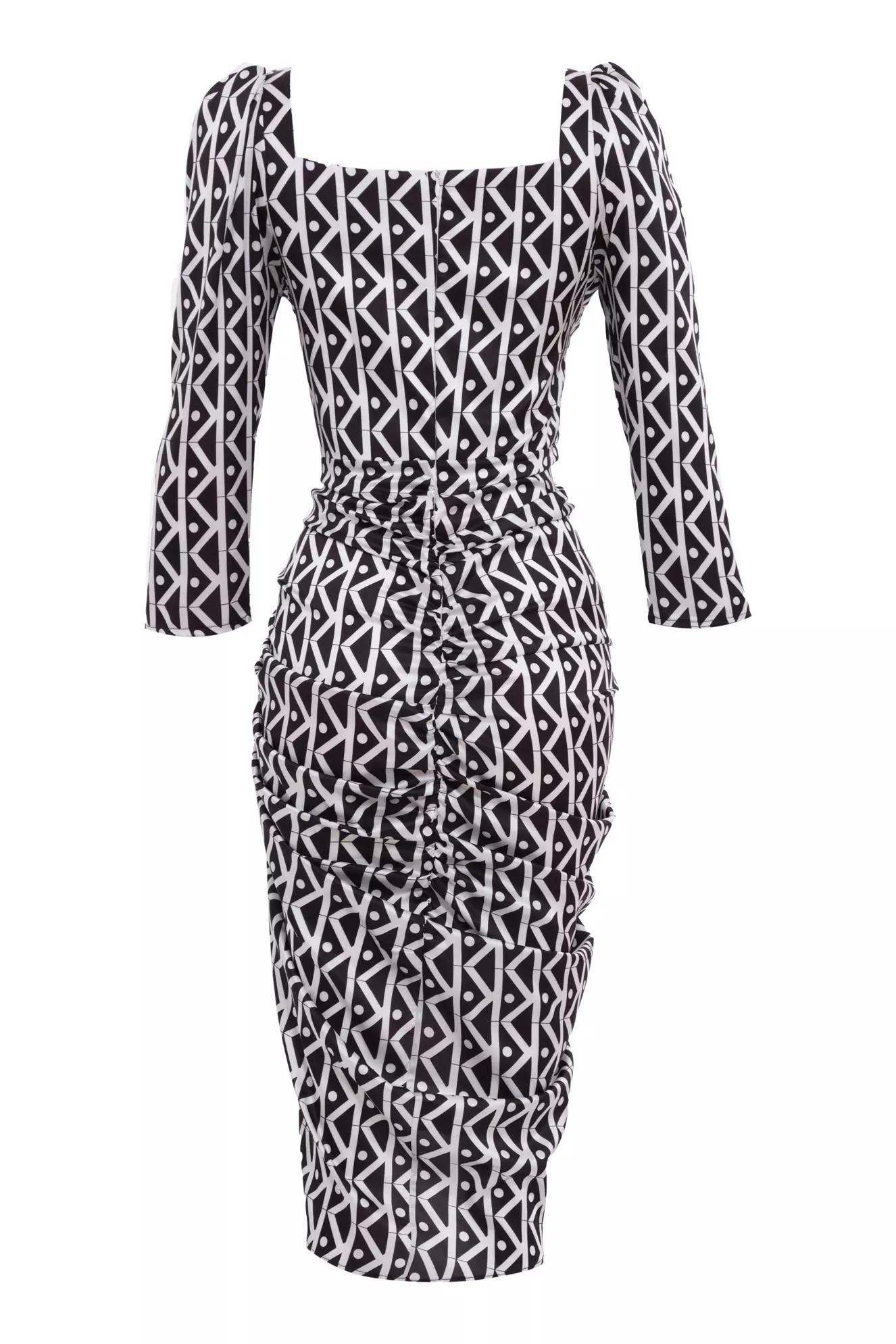 Printed satin long sleeve midi dress