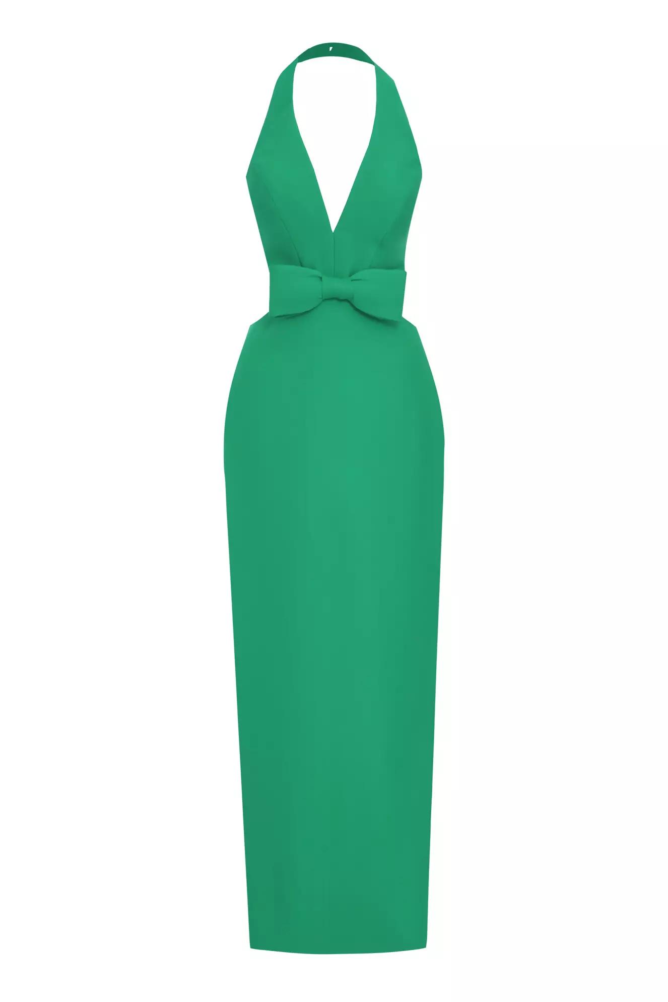 Green crepe sleeveless long dress