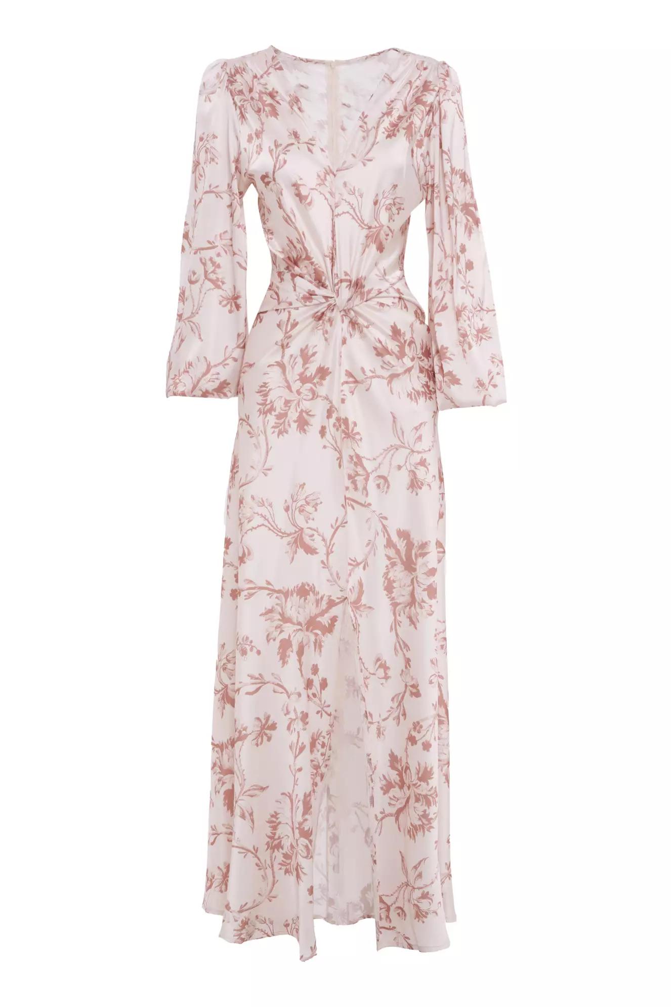 Printed satin long sleeve maxi dress