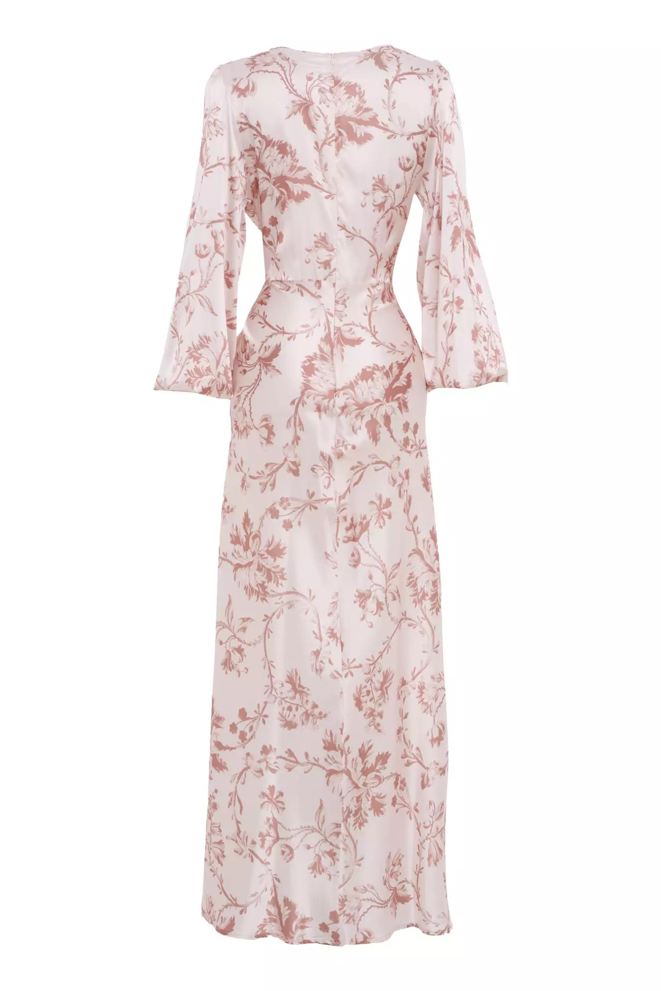 Printed satin long sleeve maxi dress