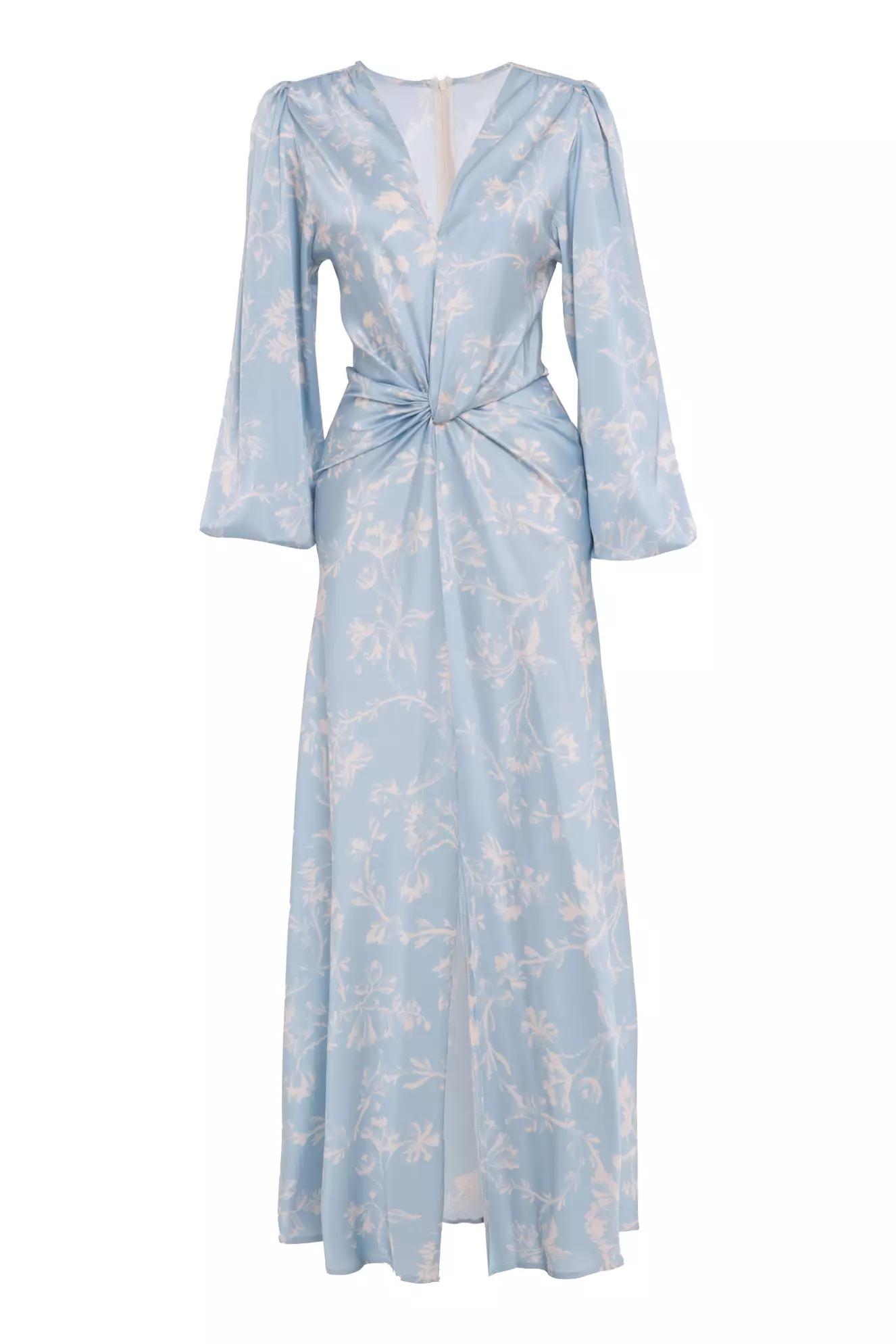 Printed satin long sleeve maxi dress