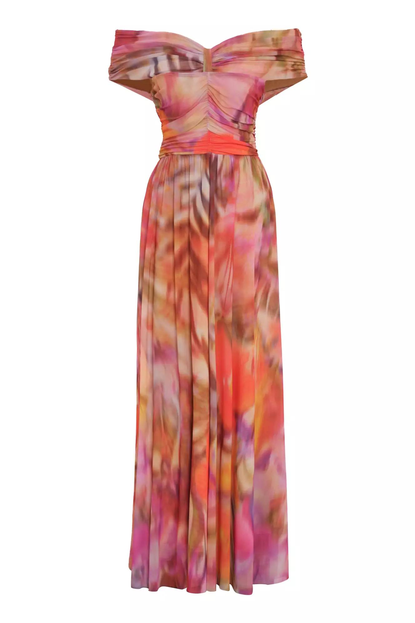 Printed tulle sleeveless long dress