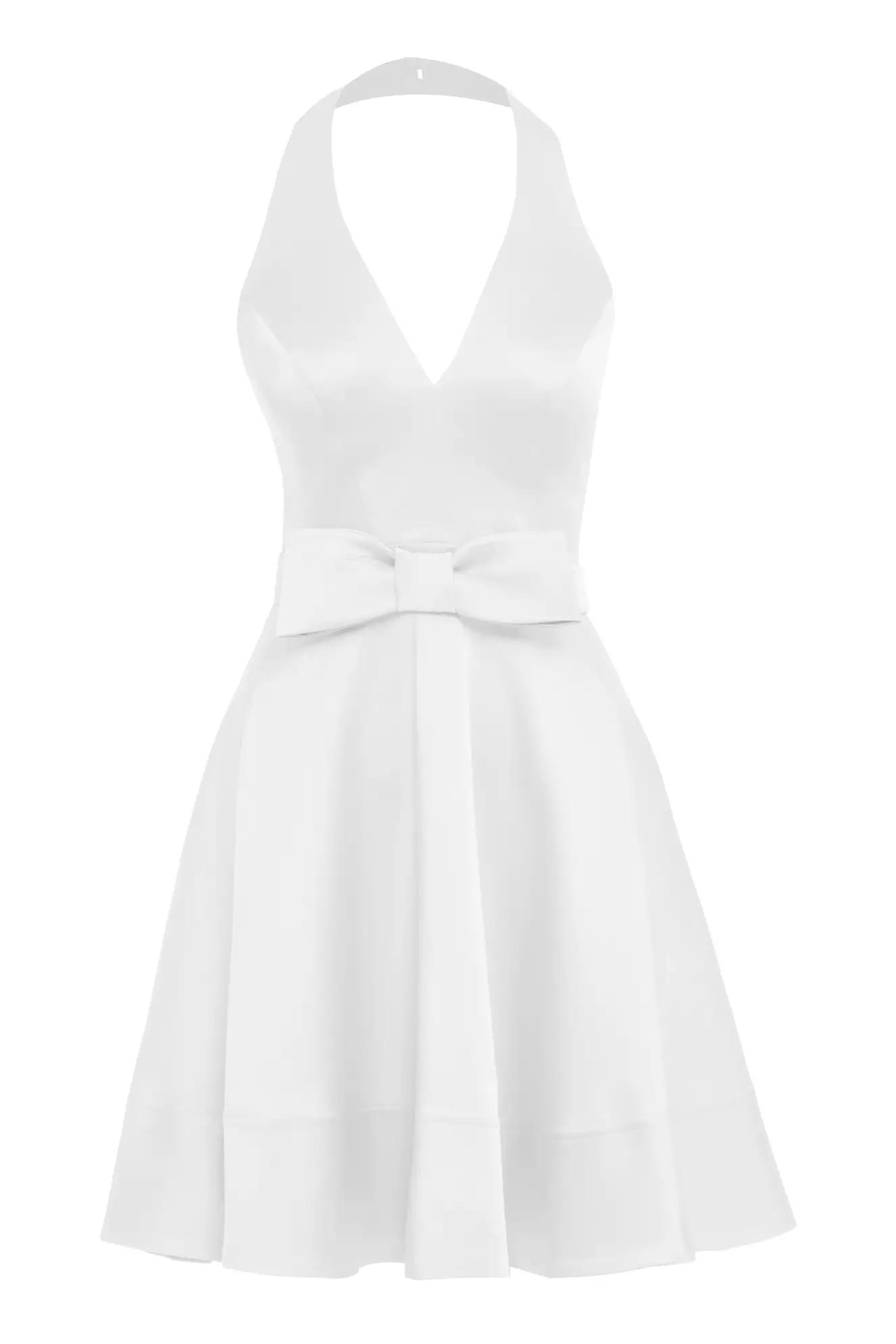 White satin sleeveless mini dress