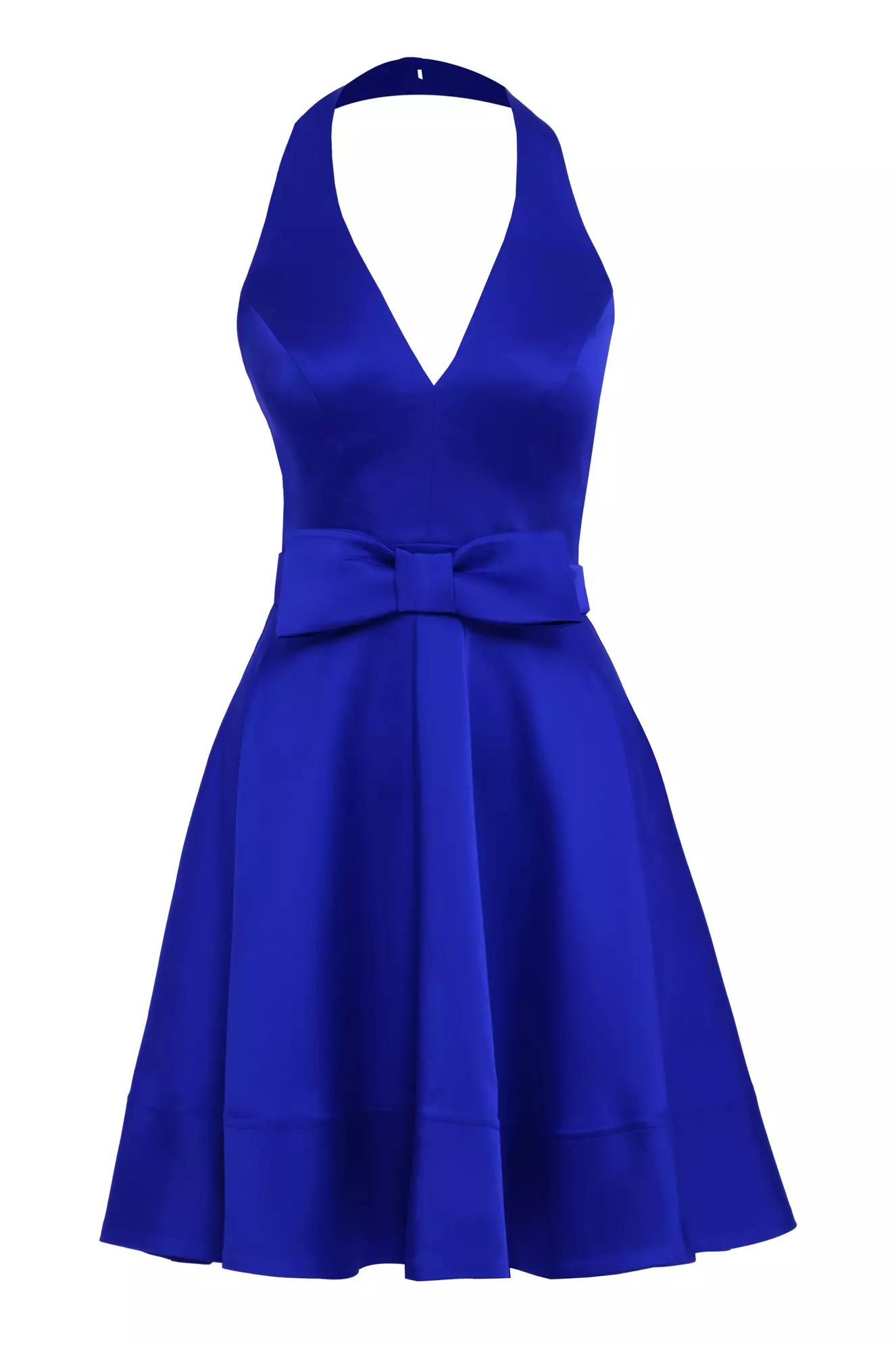 Blue satin sleeveless mini dress
