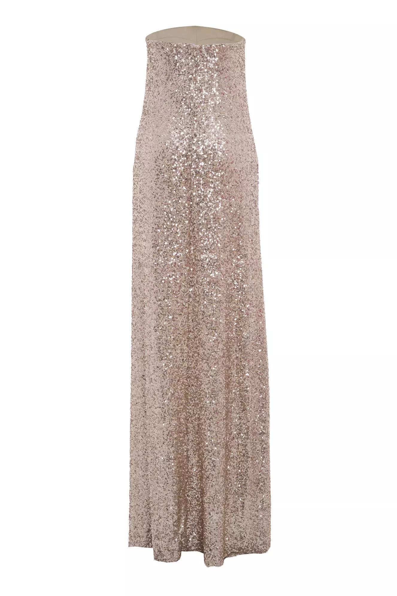 Beige sequin strapless long dress