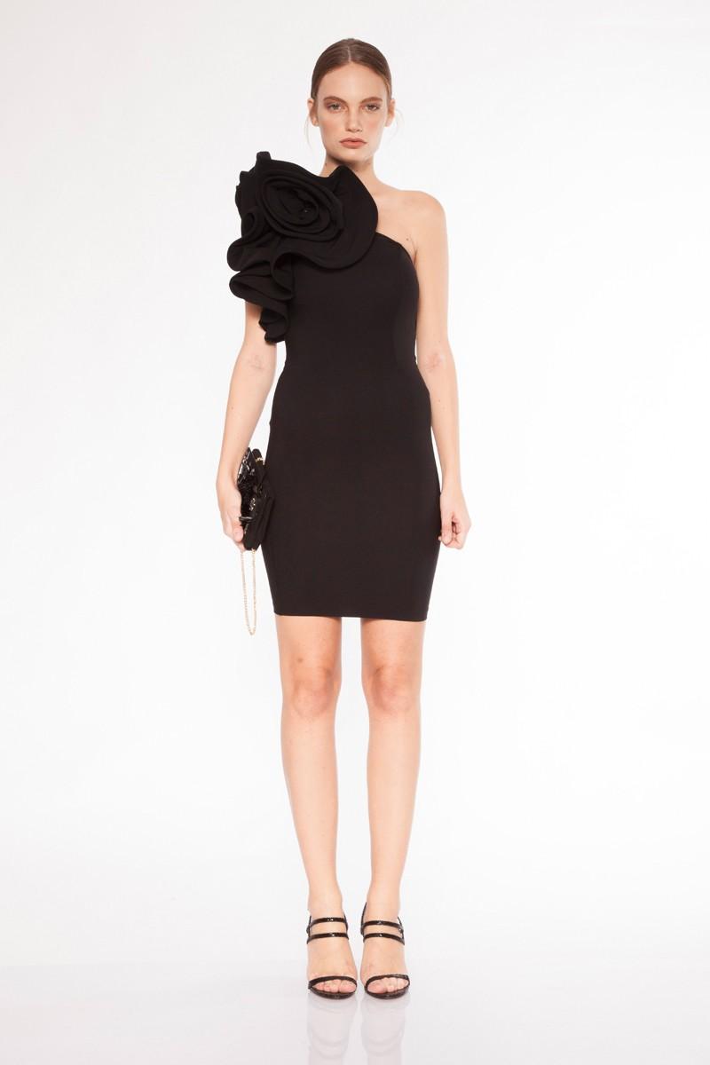 Black crepe one arm mini dress