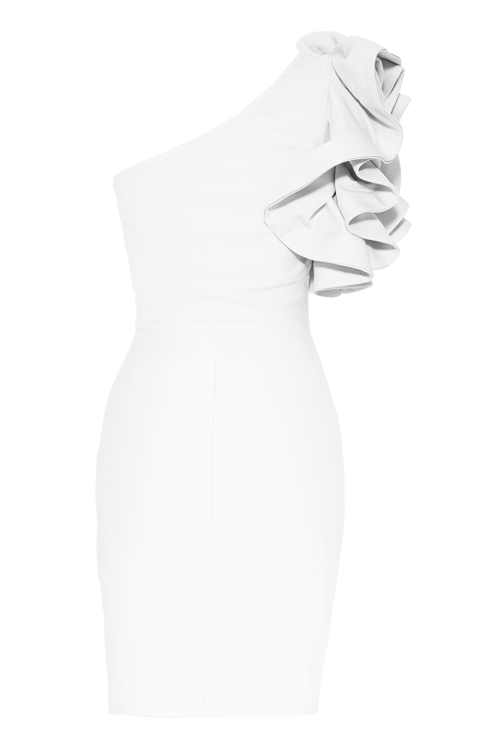 White crepe one arm mini dress