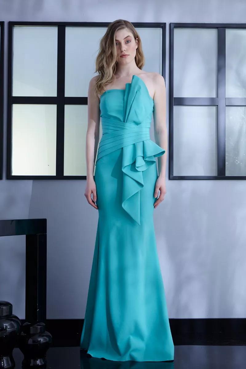 Mint Green Crepe Strapless Maxi Dress